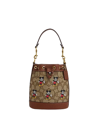 Coach Disney X Coach Mini Dempsey Bucket Bag - Signature Jacquard with Mickey Mouse Print - Perfect for Disney Fans, Casual Outings & Gift Giving