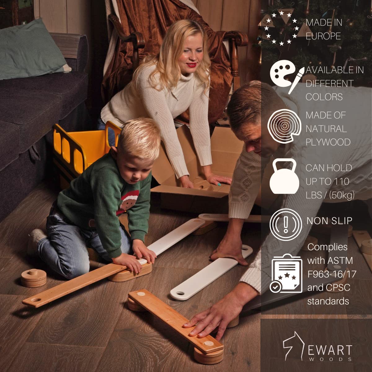 Wooden Balance Beam Stepping Stones for Kids - Indoor & Outdoor Montessori Balance Board, Toddler Coordination Toys, Gross Motor Equipment, Kids Furniture, Gymnastics Balance Game - Perfect for Playrooms, Backyards, and Preschool Activities