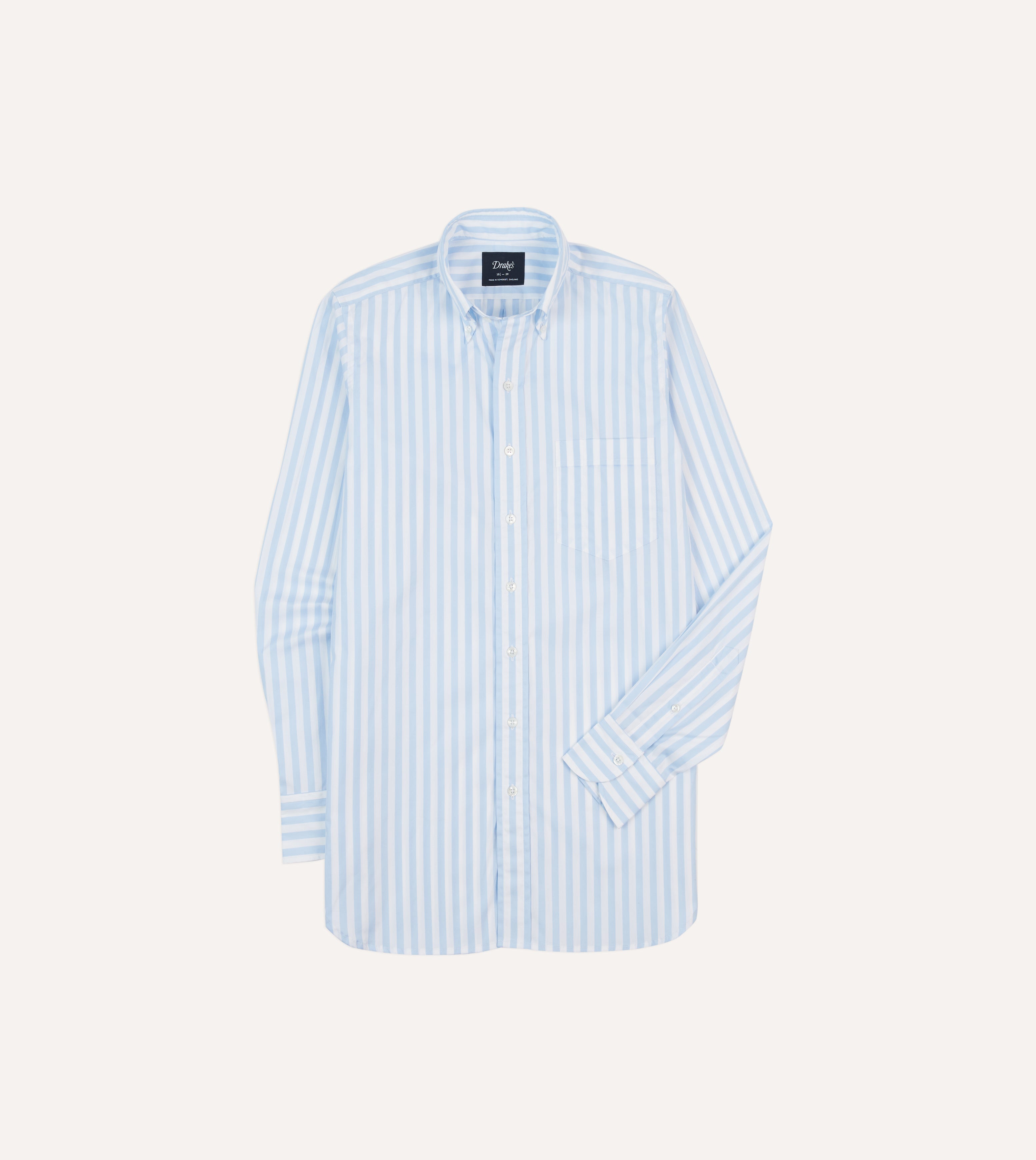 Blue Broad Stripe Cotton Poplin Button Down Shirt for Men - Classic Casual Office Wear & Summer Outfits