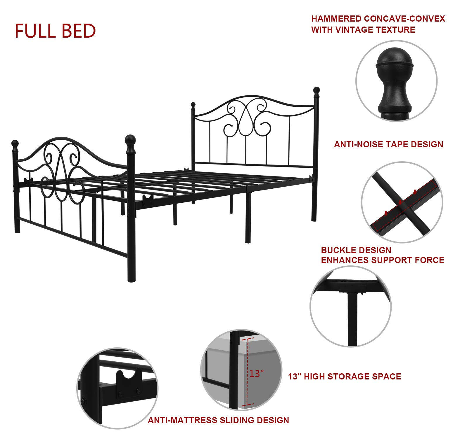 **Full Size Metal Bed Frame with Headboard & Footboard - Farmhouse Platform Bed with Under Bed Storage, No Box Spring Needed, Easy Assembly (Black) - Perfect for Guest Rooms, Dorms & Small Spaces**
