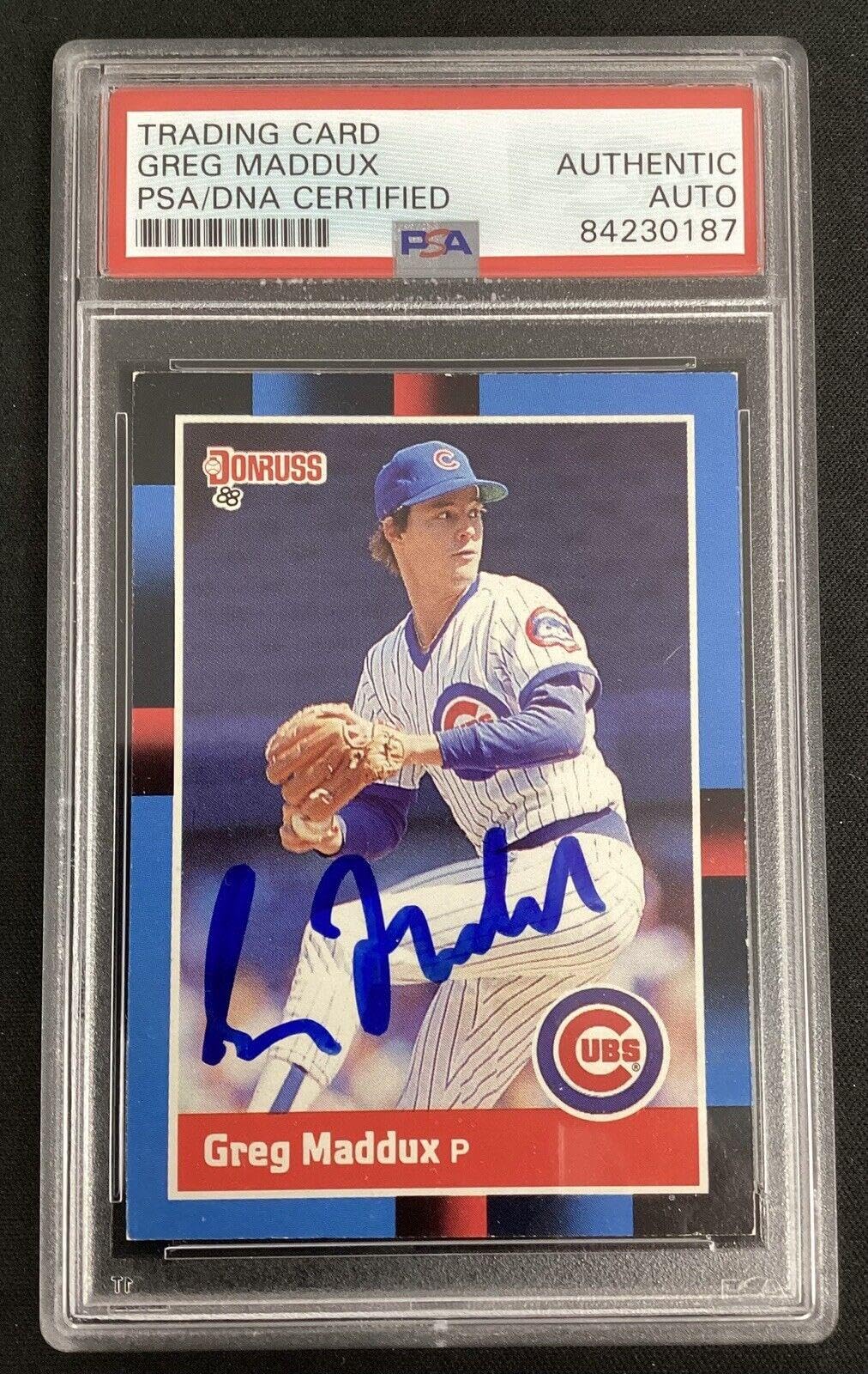Greg Maddux Signed 1988 Donruss #539 Baseball Card - HOF Autograph Braves PSA/DNA Certified - Collectible Slabbed Baseball Memorabilia for Sports Fans & Collectors - Perfect for Display, Gifting & Investment