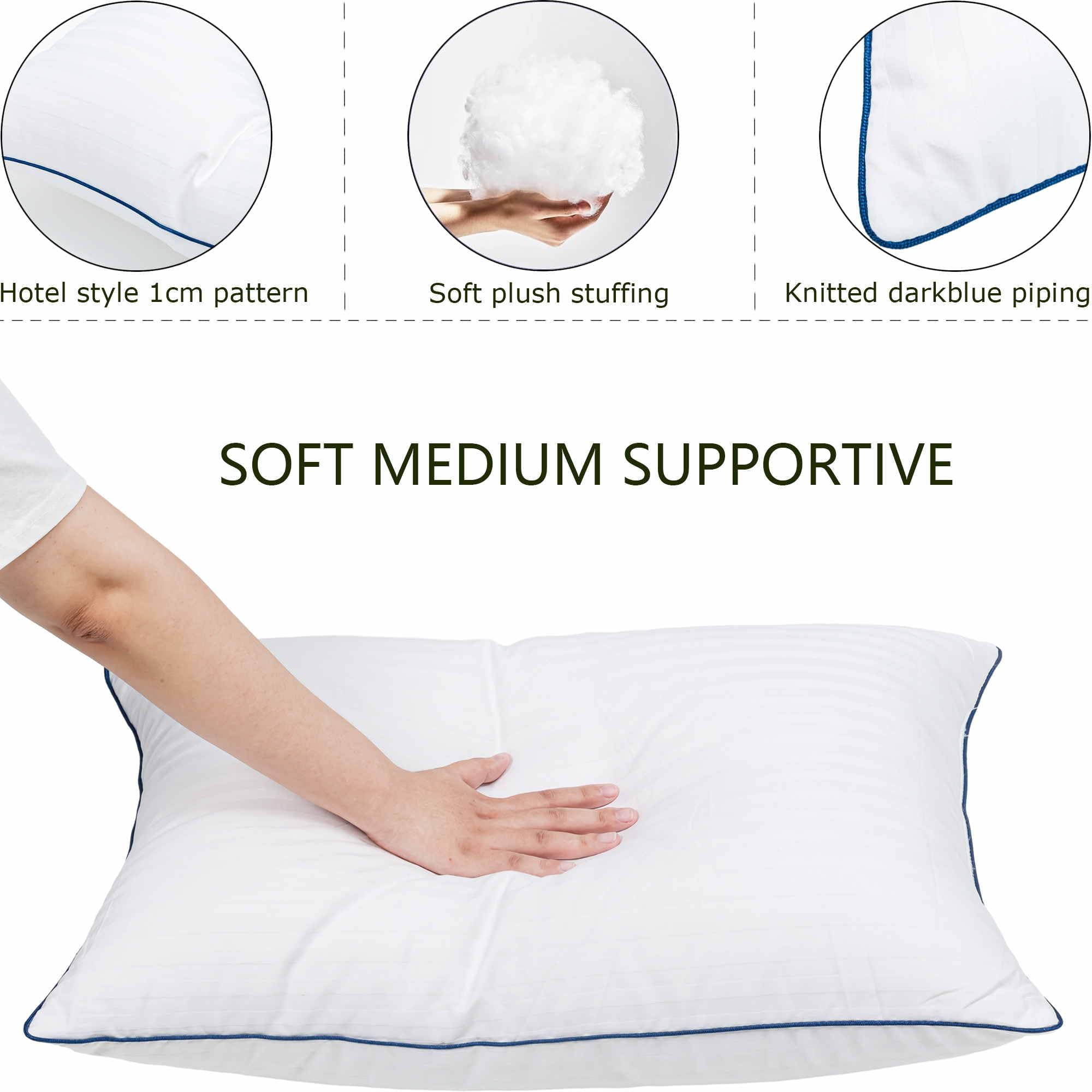 Premium Soft Hypoallergenic Queen Size Pillows Set of 2 - 20x28 Inch Down Alternative Bed Pillows for Side, Back & Stomach Sleepers - Fluffy Support for Ultimate Comfort in Bedroom & Guest Room (White Striped)