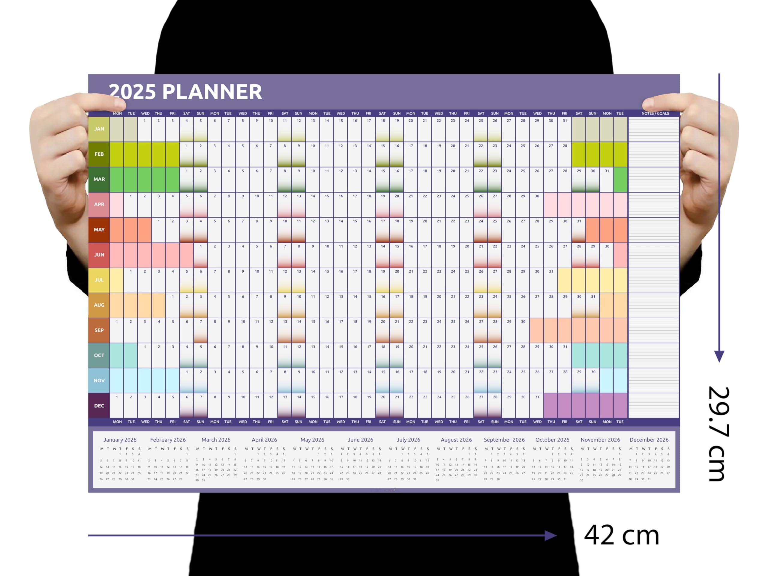 Evelay 2025 Wall Calendar Planner - A3 Size (42.0 x 29.7cm) Full Year at a Glance - Colorful Rainbow Design for Home, Office, School & Work Organization - Perfect for Planning, Scheduling & Time Management