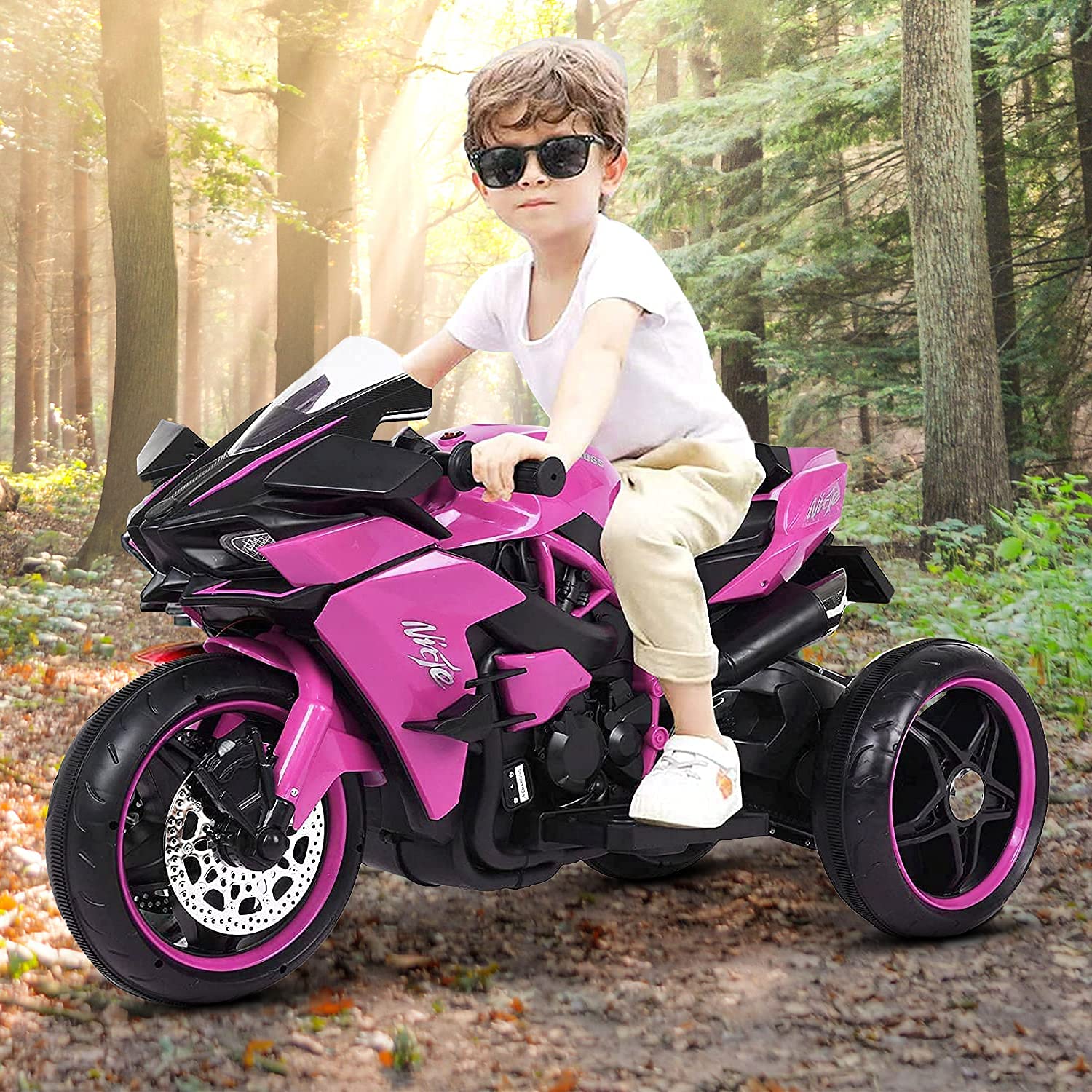 BRADEM 12V Kids Electric Motorcycle Ride-On Toy Car for Boys & Girls Ages 3-8 - Pink Flashing Wheels Battery-Powered Toddler Vehicle - Perfect for Birthday Gifts, Outdoor Play & Backyard Riding Fun