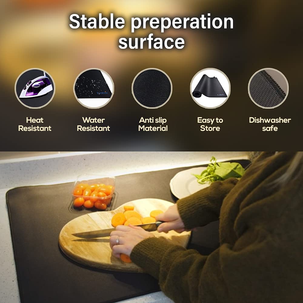 Larsic Stove Cover - 36x21 Inch Black Waterproof Anti-Slip Electric Stove Protector | Foldable Gap Cover for Washer Dryer Top | Prevents Scratches & Expands Counter Space | Perfect for Kitchen, Laundry Room & Small Apartments
