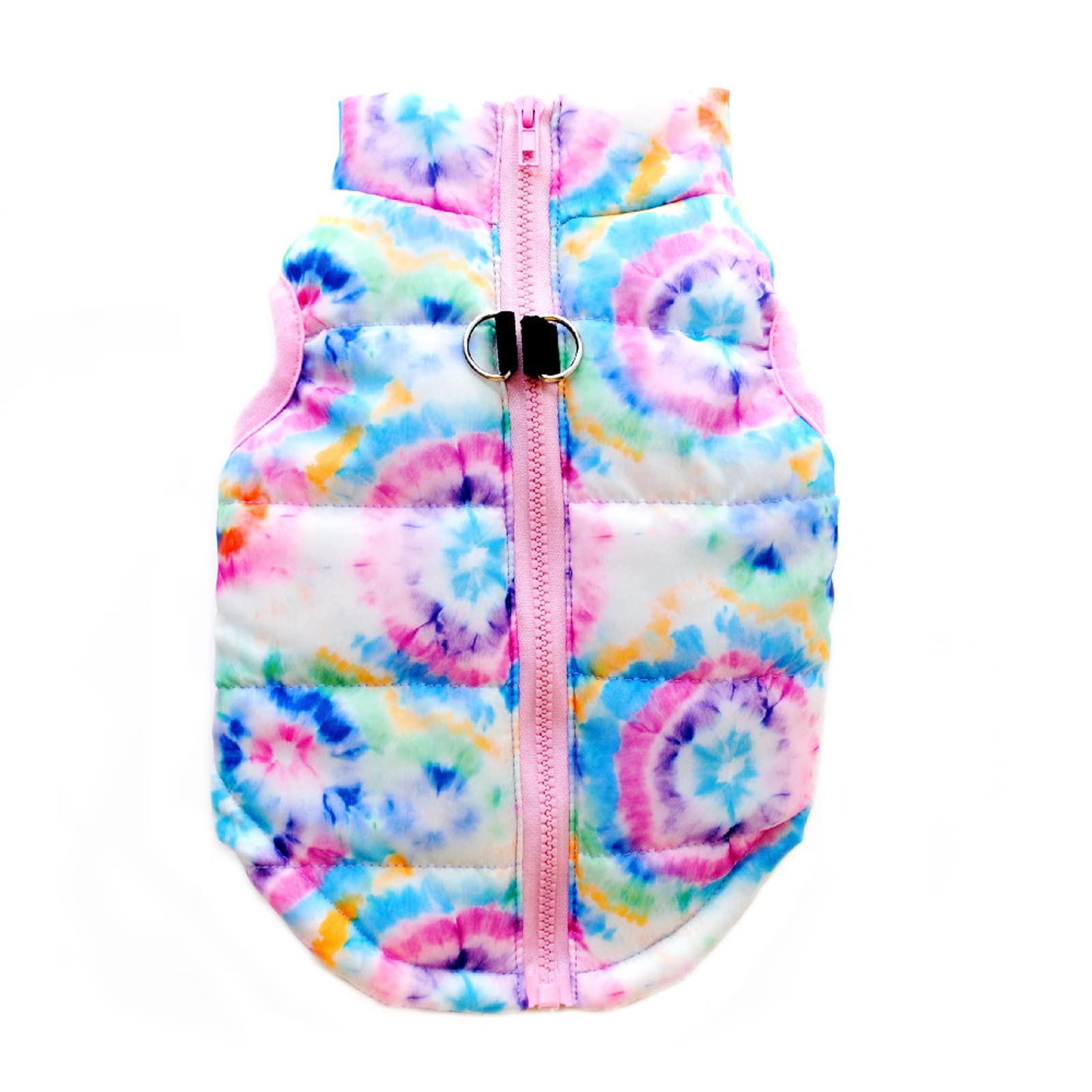 Windproof Dog Vest Jacket with Zipper & Leash Ring - Warm Winter Pet Clothes for Small Dogs & Puppies (L-Colorful) - Perfect for Outdoor Walks & Cold Weather Protection