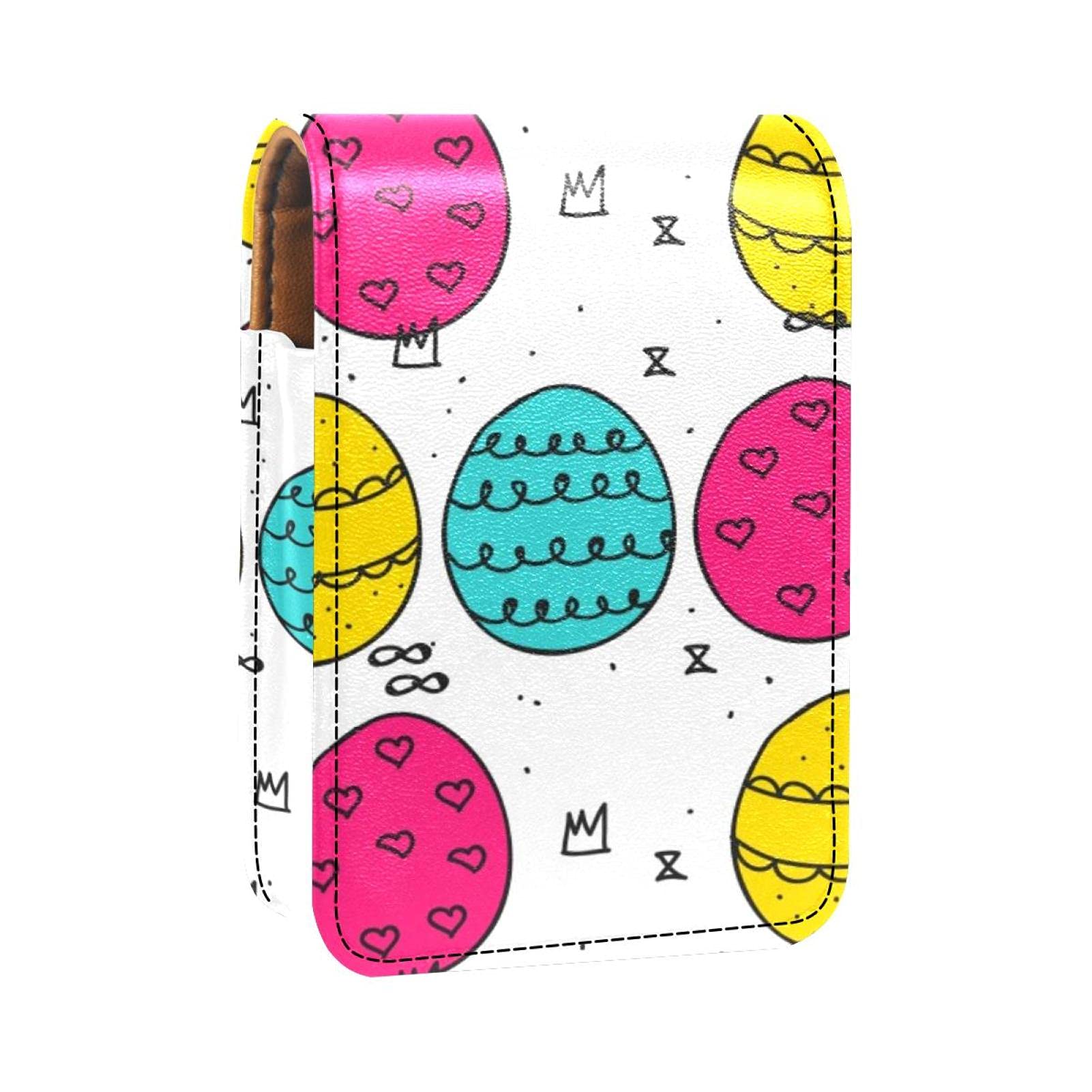 Portable Lipstick Organizer Case - Small Cosmetic Bag with Mirror & Pocket for Travel Makeup Storage | Easter Egg Design | Perfect for Daily Use, Travel & Gift Giving