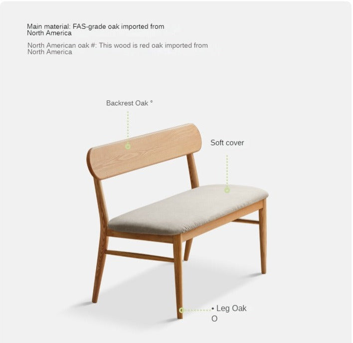 Solid Oak Wood Bench with Soft Cushion and Backrest - Durable Long Seating for Entryway, Dining Room, or Bedroom
