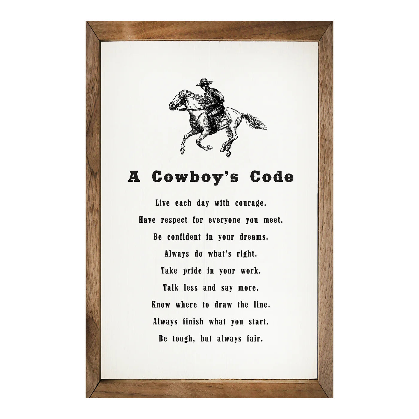 Cowboy Code Wood Framed Print - Western Decor for Home, Office & Ranch - Inspirational Wall Art for Cowboy Lovers & Western Style Enthusiasts