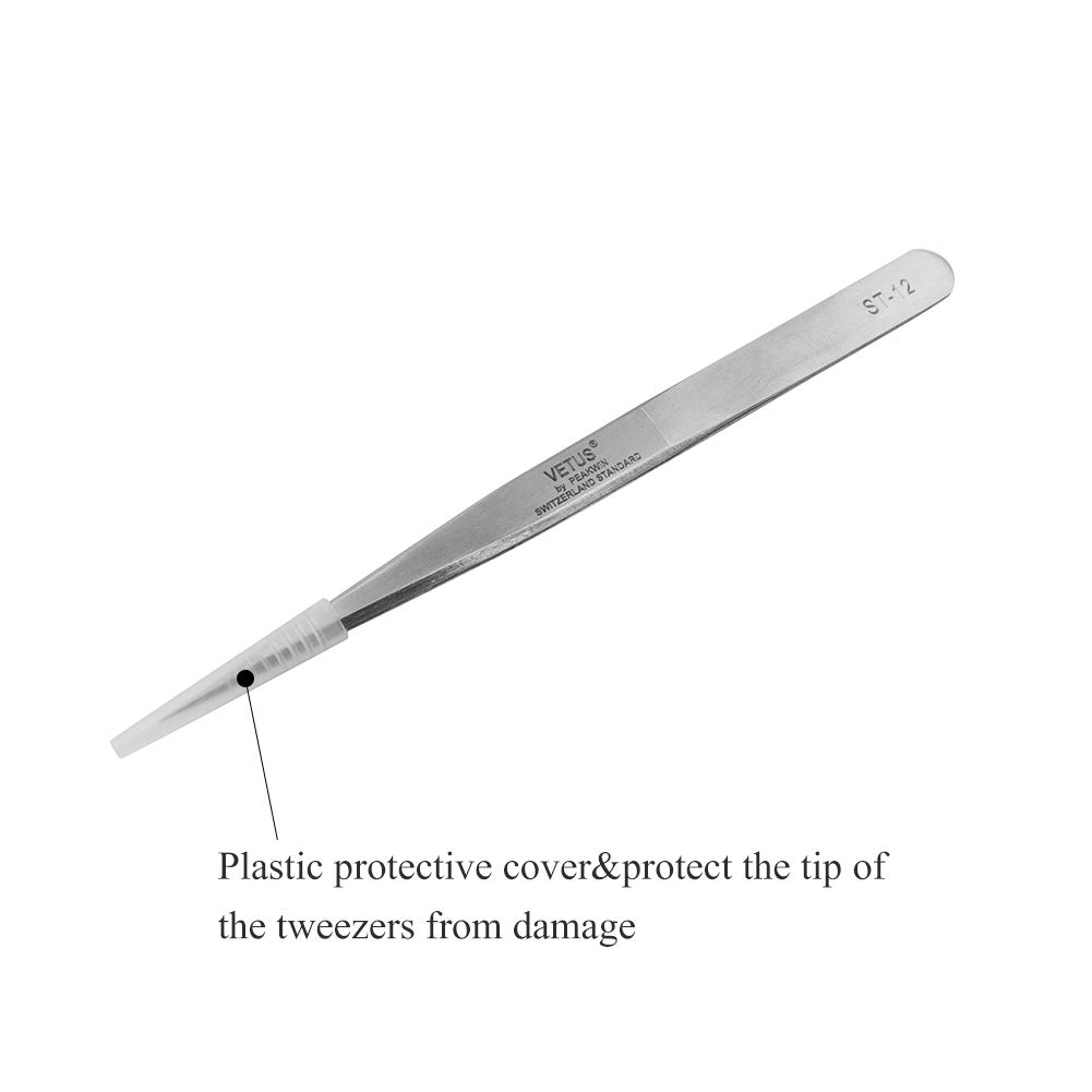 Professional Lash Extension Tweezers - Vetus Straight Pointed Stainless Steel Eyelash Tweezers for Lash Extensions, False Eyelash Application & Precision Electronics Work - Perfect for Salon Professionals & DIY Beauty Enthusiasts