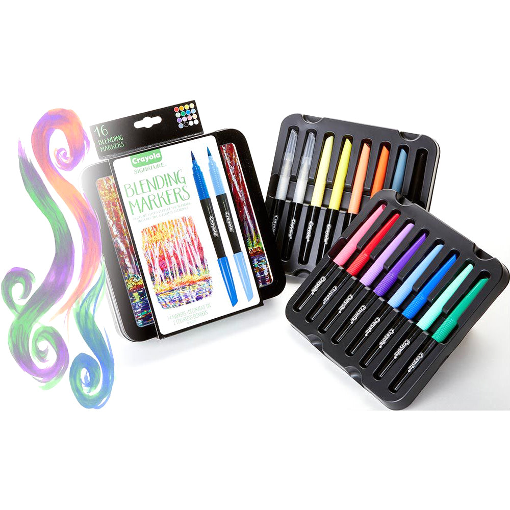 16-Piece Crayola Signature Blending Markers Set with Metal Tin - Premium Art Supplies for Kids & Adults - Perfect for Coloring Books, Sketching & DIY Crafts (Ages 9+)