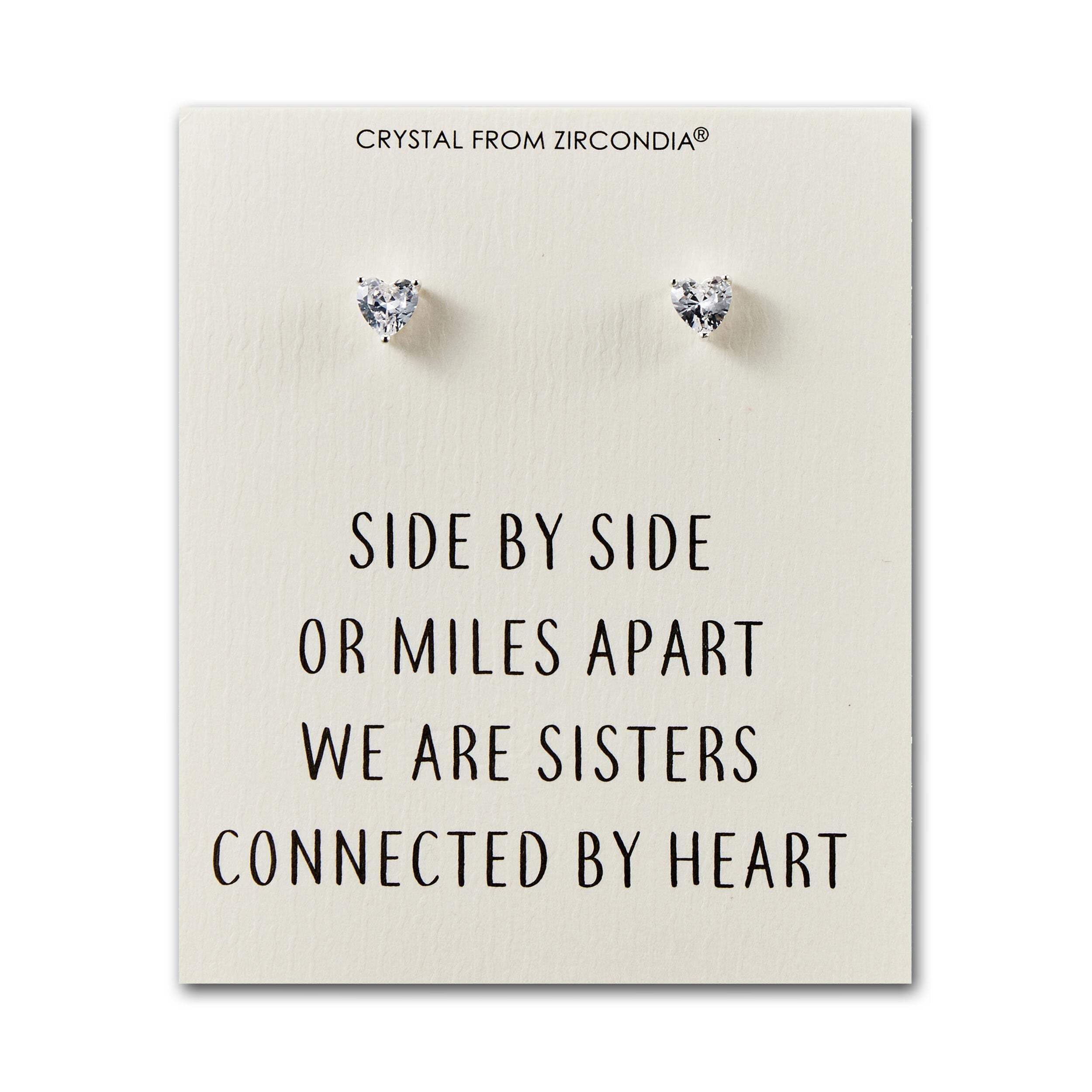 Philip Jones Sister Heart Earrings - Zirconia Crystal Jewelry Gift for Sisters