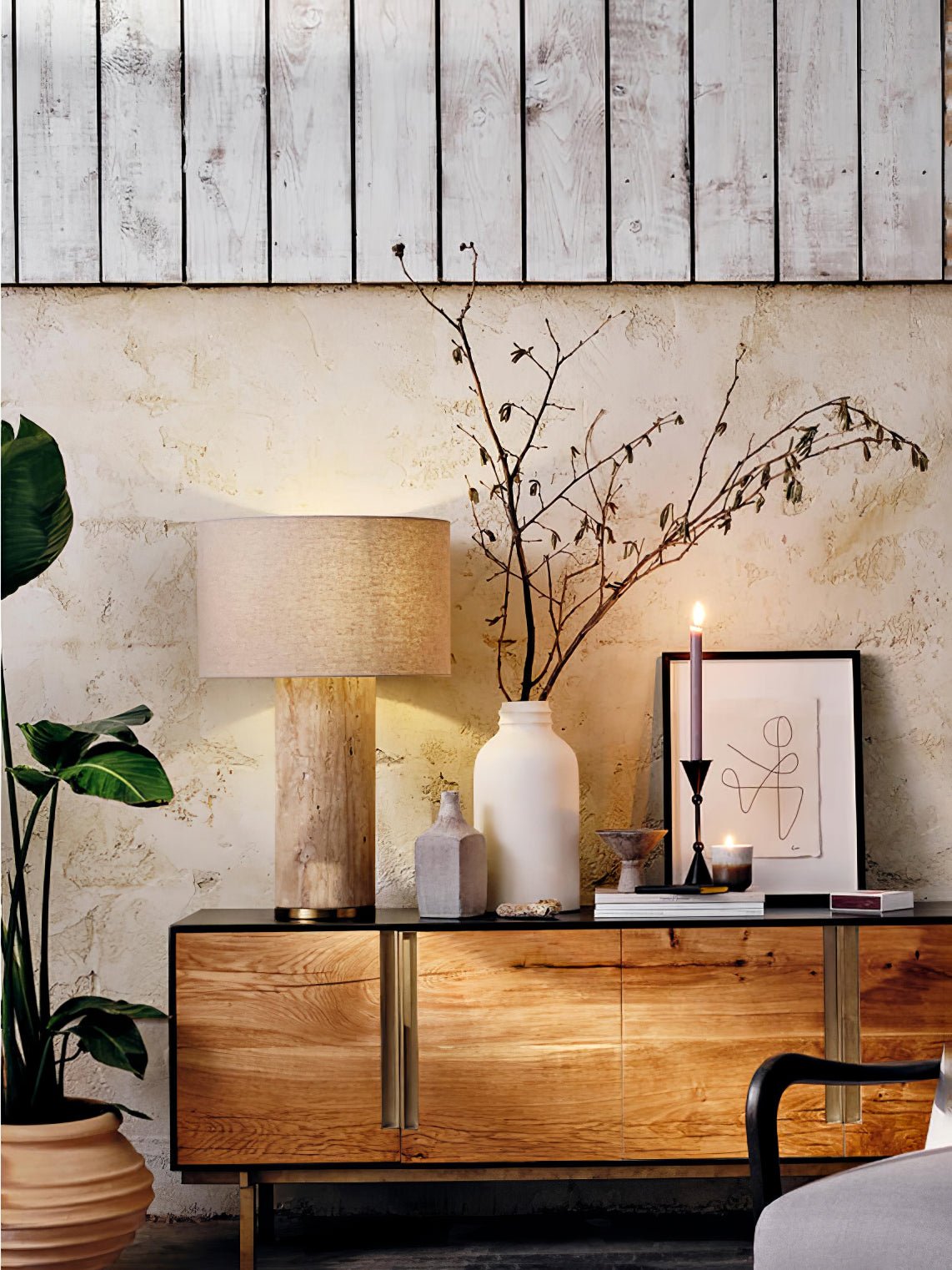 Aria Stone Table Lamp - Modern Bedside & Living Room Lighting for Home Decor | Dimmable LED Nightstand Lamp for Bedroom, Office, or Study