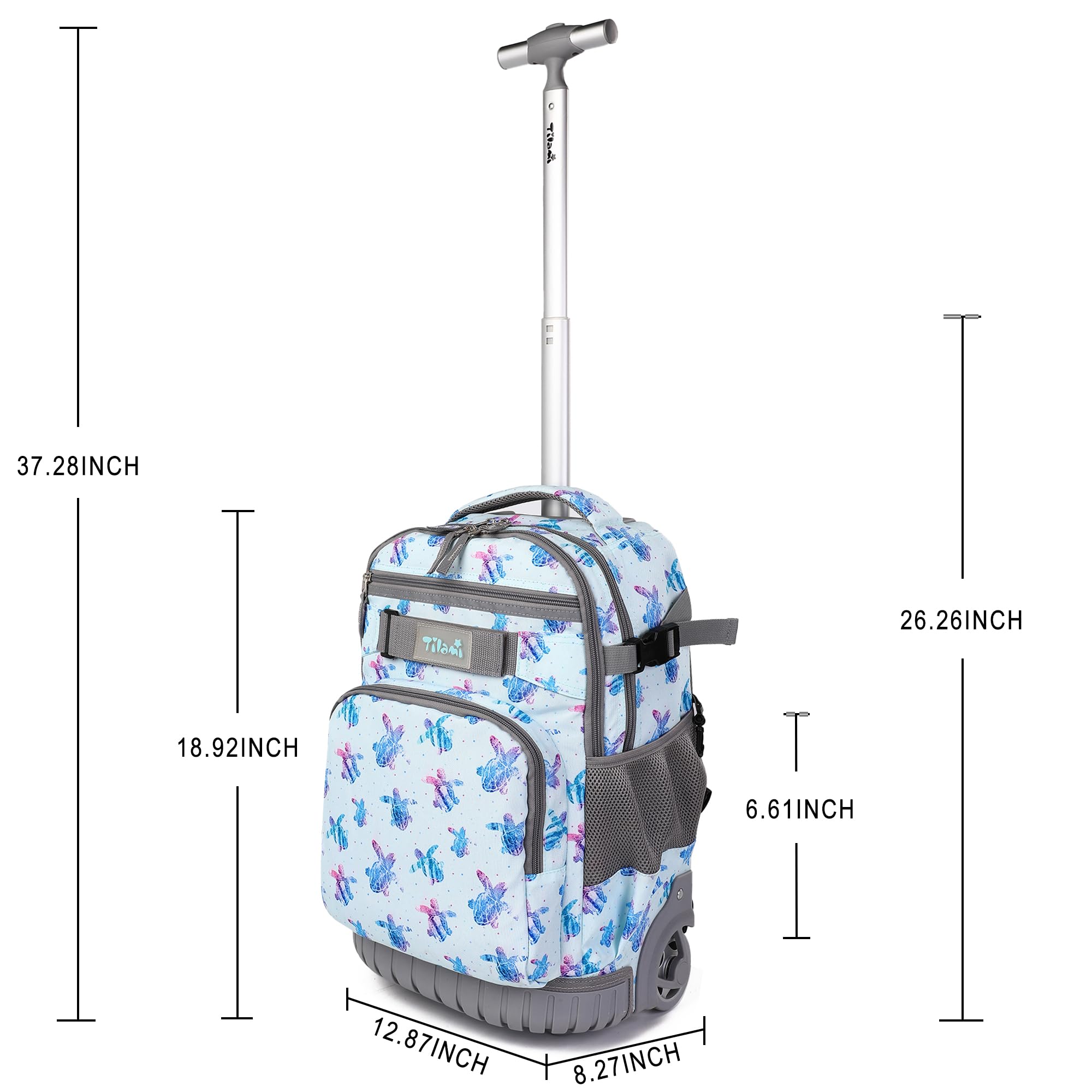 Tilami 19 Inch Rolling Backpack with Lunch Box - Wheeled Laptop Backpack for School & Travel - Durable Turtle Blue Carry-On Luggage for Students & Professionals - Perfect for Airports, Commuting & Daily Use