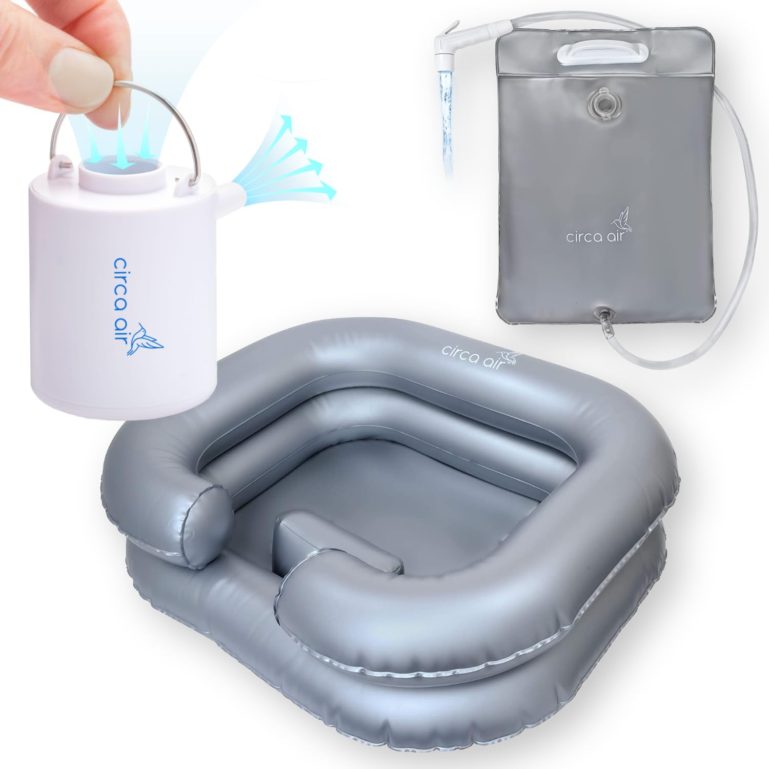 Inflatable Hair Washing Basin with Shower Bag & USB Pump - Portable Hair Wash Station for Home, Salon & Travel - Detox Sink for Locs, Braids & Wigs - Rechargeable Mini Air Pump Included