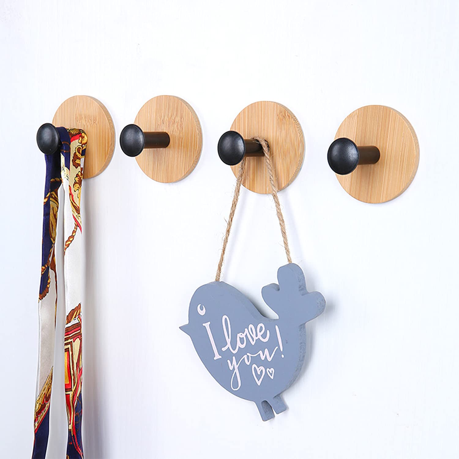 Self Adhesive Hooks 4 Pack - Heavy Duty Reusable Wall Hooks for Bathroom, Bedroom & Kitchen - No Drill Seamless Hanging Solution for Robes, Towels & Decor (Black) - Perfect for Small Spaces & Rental Homes