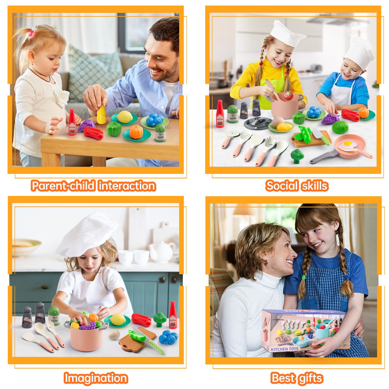 35Pcs Kids Kitchen Toy Accessories Set - Pretend Play Cooking Toys with Pots, Pans, Utensils & Play Food - Educational Toy Vegetables for Toddlers - Perfect Learning Gift for Boys & Girls (Pink) - Great for Role Play, Preschool Learning & Birthday Gifts