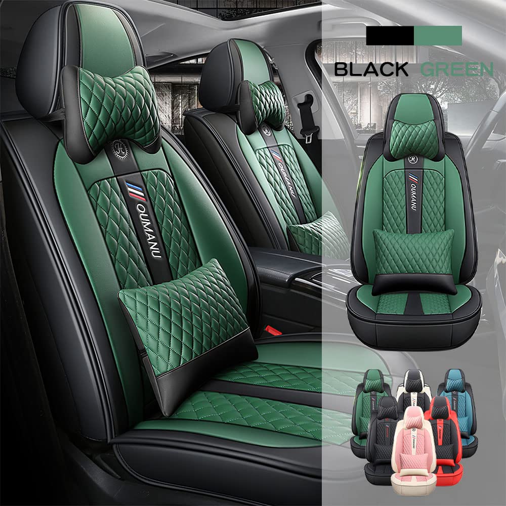 Premium Waterproof Faux Leather Car Seat Covers for Nissan Altima 1995-2022 - 2-Piece Front Row Set (Black & Green) - Durable, Comfortable & Easy to Install - Perfect for Daily Commute, Road Trips & Car Protection
