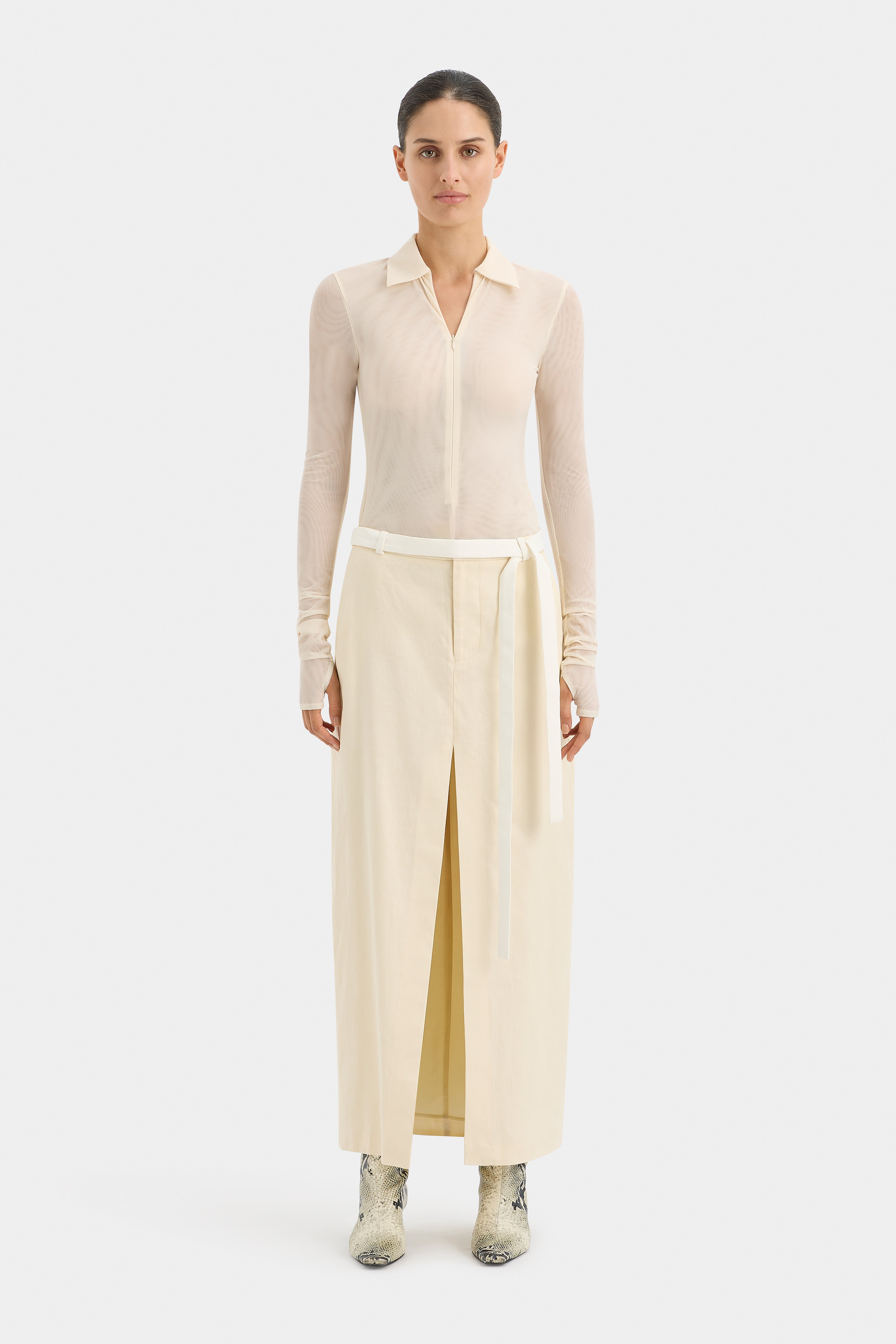 Dune Midi Skirt in Cream - Women's High Waisted A-Line Skirt for Casual Wear, Office & Date Night