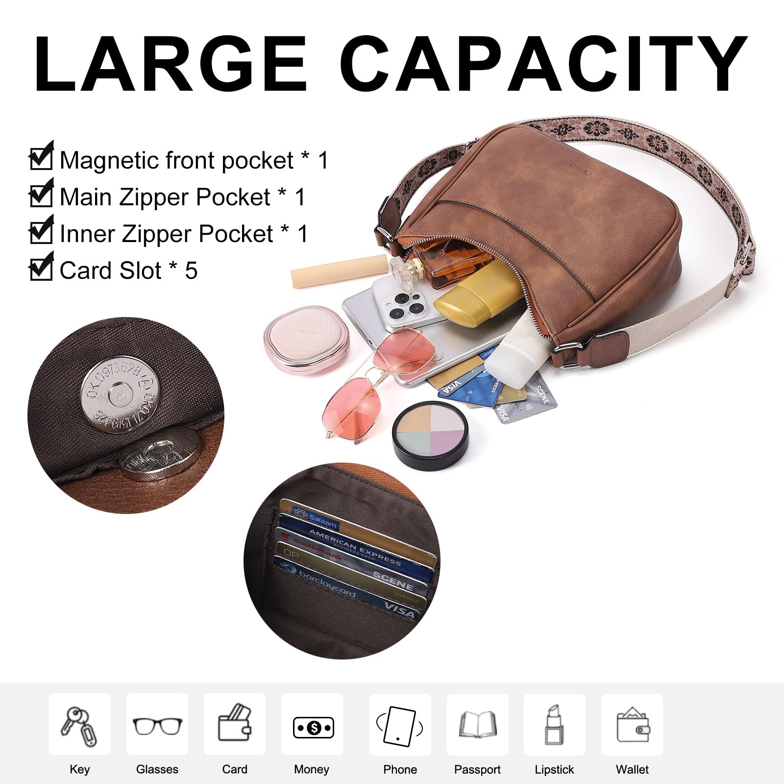 CLUCI Vegan Leather Crossbody Bags for Women - Adjustable Wide Strap Shoulder Handbag Purse | Perfect for Work, Travel & Everyday Use