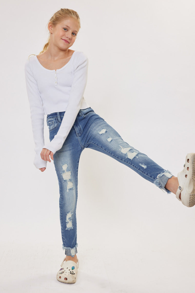 Cole High Rise Ankle Skinny Jeans for Kids - Stretch Denim Pants for Girls & Boys - Comfortable School & Play Outfit