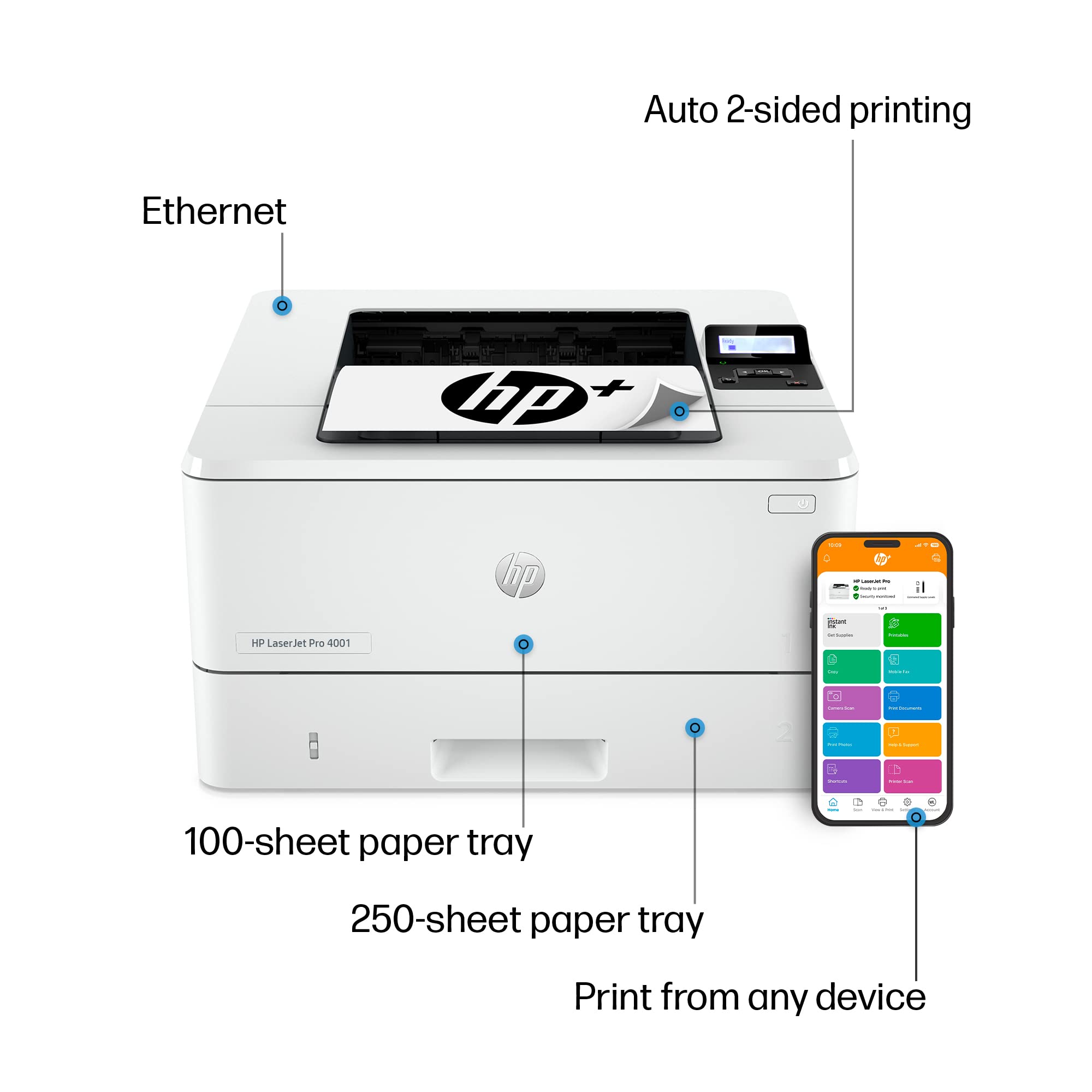 HP LaserJet Pro 4001dne Wireless Monochrome Laser Printer | Fast Printing, HP+ Smart Office | Ideal for Home Office & Small Business Printing Needs