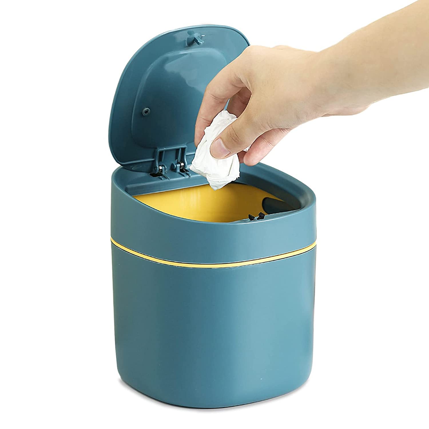 SVUPUE Mini Trash Can with Lid - Small Desktop Garbage Bin for Bathroom, Kitchen, Office & Coffee Table - Portable & Detachable Lid - Blue - Perfect for Home, Office & Travel Use
