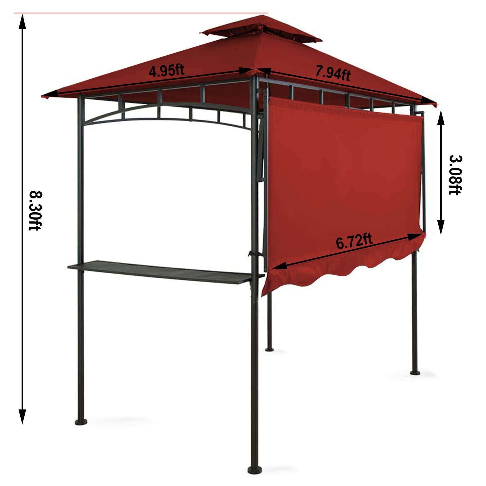 CHARMELEON Double Tiered Grill Gazebo 8X5 FT - Outdoor BBQ Canopy Tent with Adjustable Side Awning (Burgundy) for Patio, Backyard, and Garden Parties