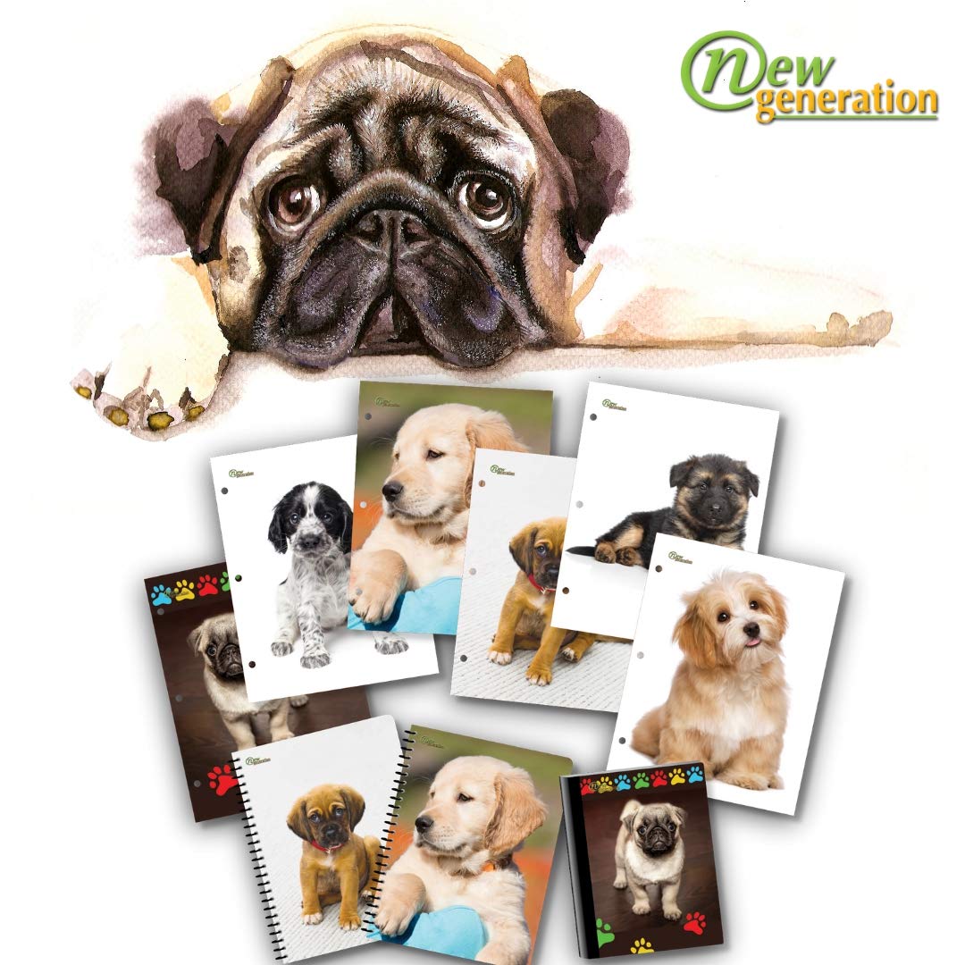 Premium 6-Pack Letter Size 2-Pocket Folders for Puppies - Heavy Duty Glossy UV Laminated with 3-Hole Punch - Assorted Fashion Designs - Perfect for School, Office & Pet Lover Organization