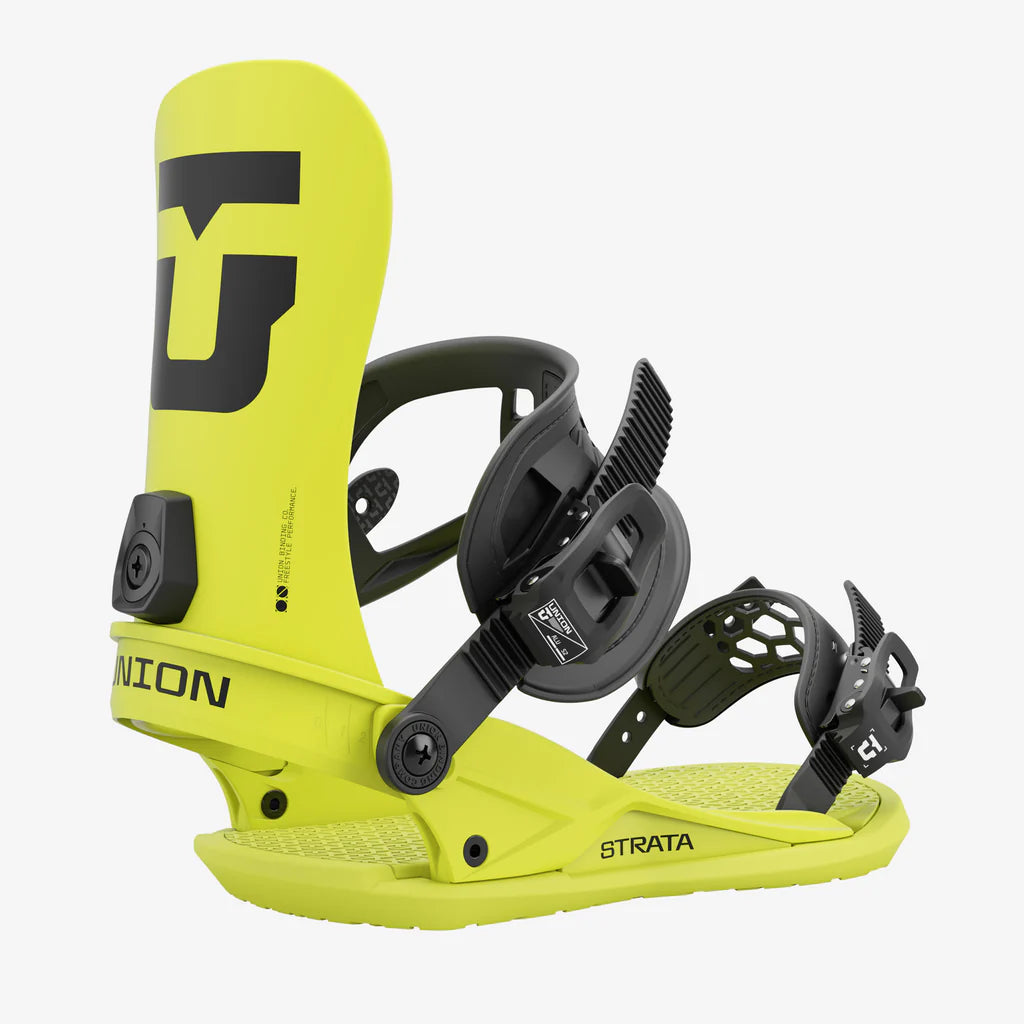 Union Strata Binding 2025 - High-Performance Snowboard Bindings in Acid Green | Perfect for All-Mountain & Freestyle Riding