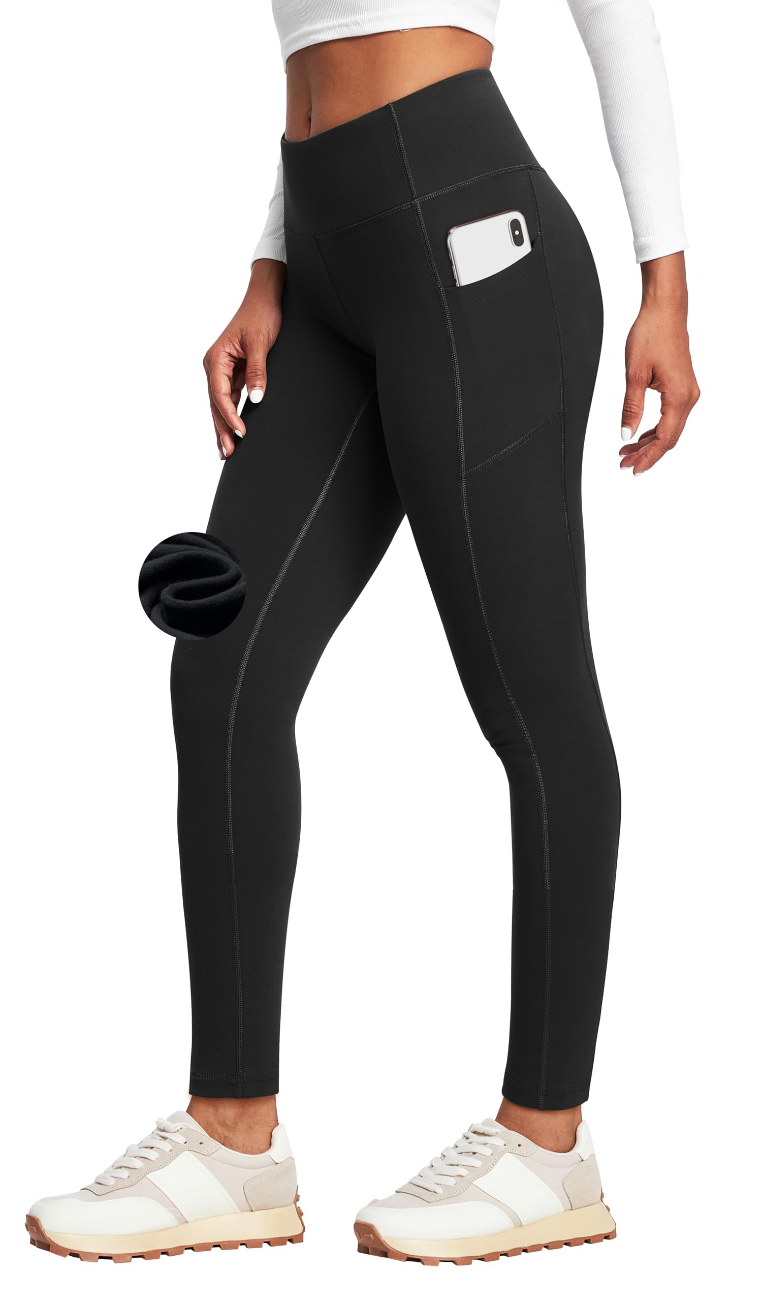 Heathyoga Fleece Lined Leggings with Pockets for Women - Thermal Winter Yoga Pants, High Waisted Warm Workout Leggings - Perfect for Yoga, Running, Gym & Cold Weather Activities