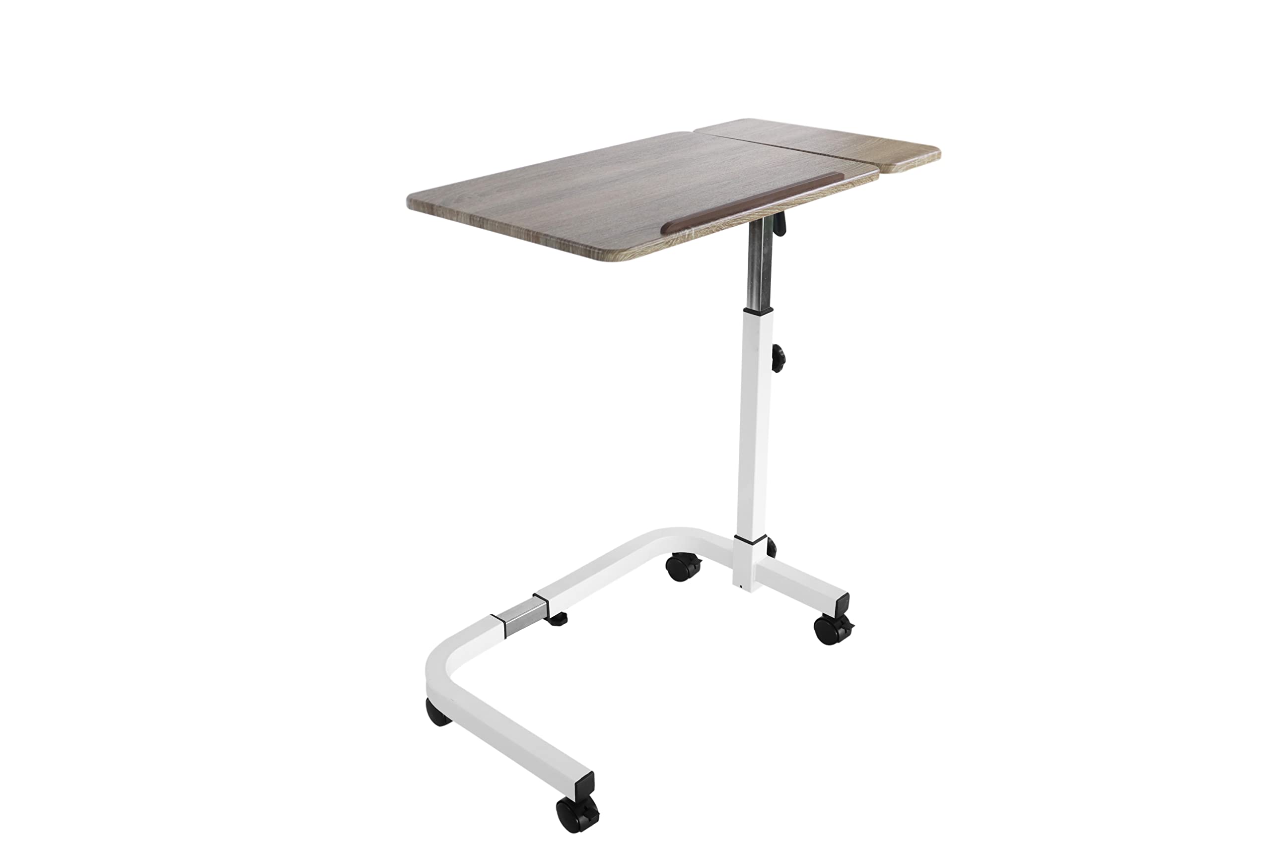 KMINA Adjustable Height Overbed Table with Wheels - Tilt Top Bed Tray for Home & Hospital Use - Perfect for Eating, Working, Reading in Bed or as Medical Bedside Table