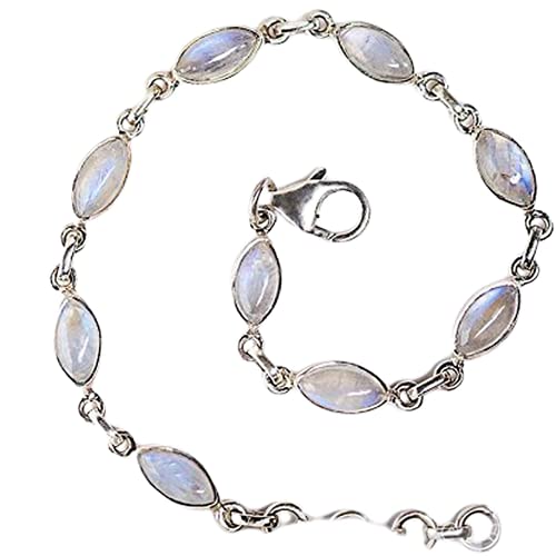 Natural Rainbow Moonstone Bracelet - 925 Sterling Silver Spiritual Healing Gemstone Jewelry | Handmade Unisex Birthstone Bracelet for Women & Men | Perfect Gift for Sister, Mom, Wife | Meditation, Yoga, Energy Healing Accessory