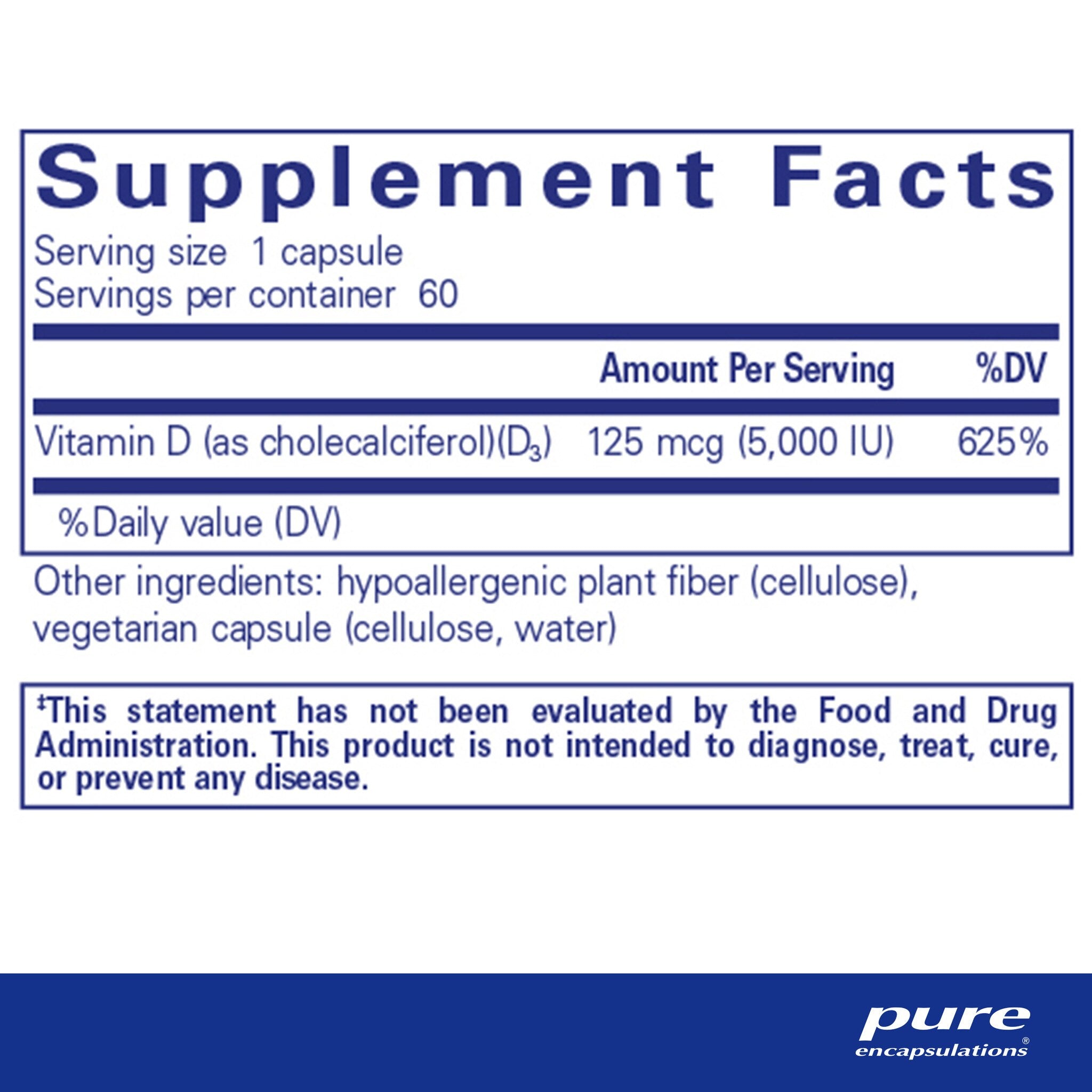 Pure Encapsulations Vitamin D3 125 mcg (5,000 IU) Supplement - Supports Bone Health & Immune System - For Daily Wellness & Seasonal Immune Support