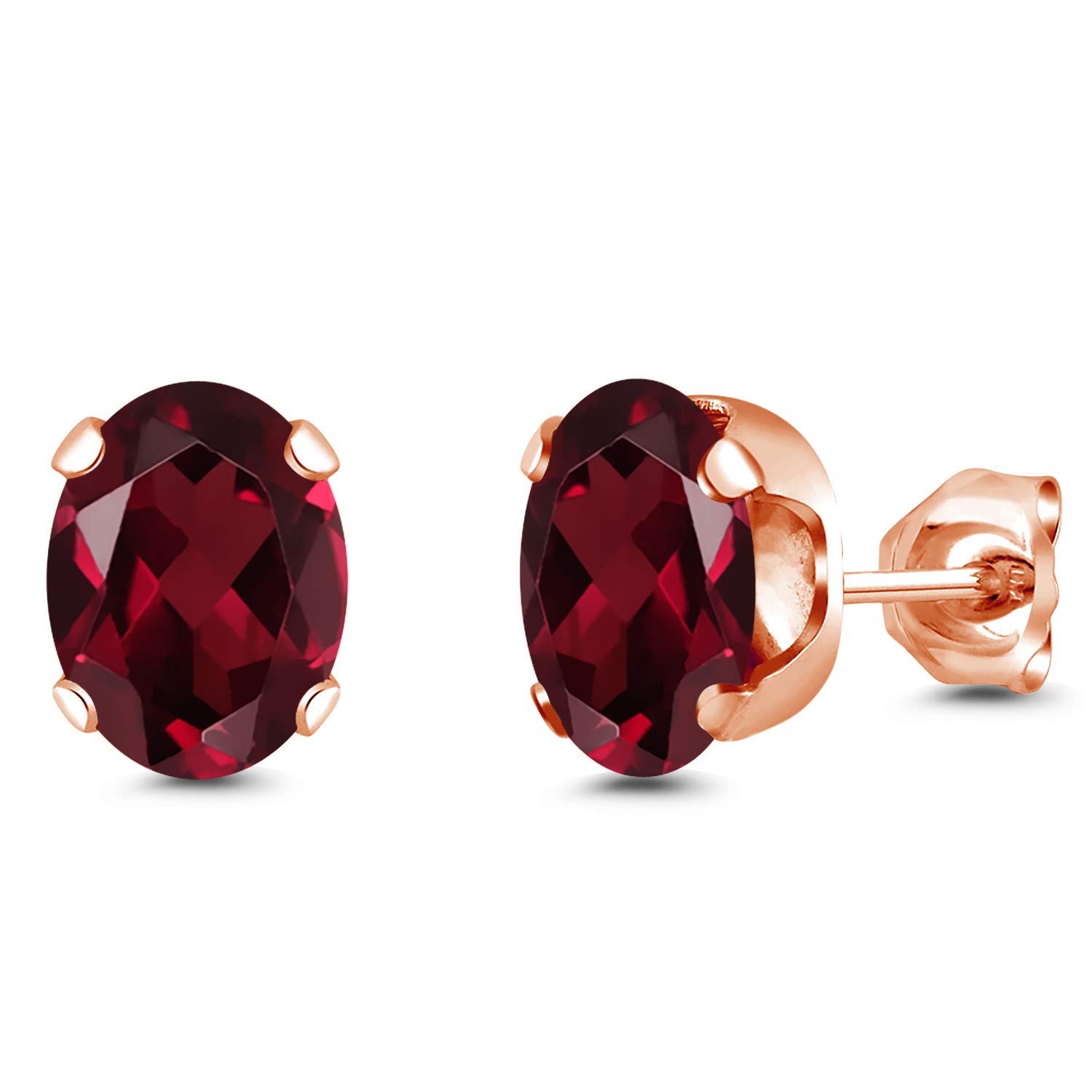 2.70 Ct Red Rhodolite Garnet Stud Earrings - 8x6mm Brass Rose Gold Plated for Women & Men | Gem Stone King | Perfect for Weddings, Parties & Everyday Wear