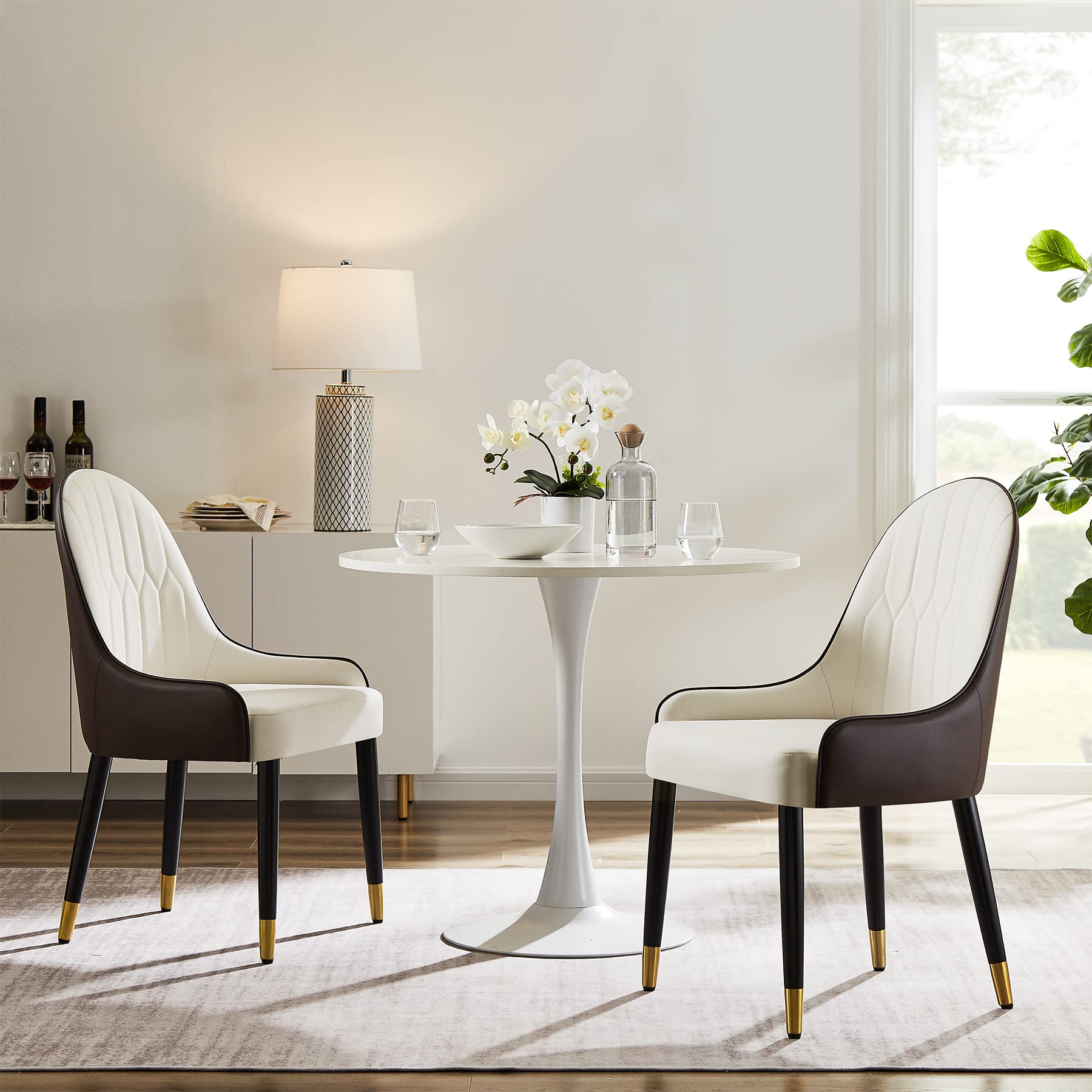 Tribesigns 2-Piece PU Leather Dining Chairs Set with Wooden Metal Legs - Modern Accent Chairs for Kitchen, Living Room & Counter - Comfortable Upholstered Armchairs for Dining, Entertaining & Relaxing