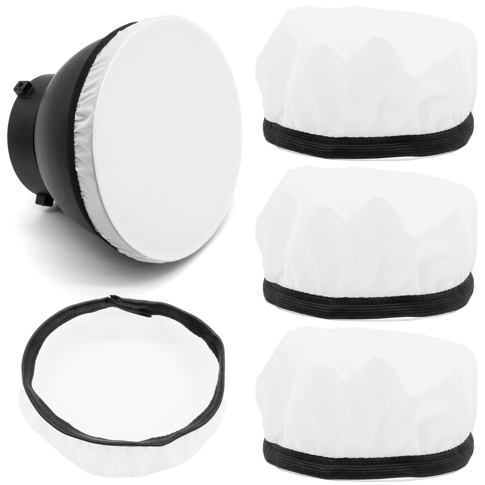Fotoconic 7 Inch/18cm White Soft Diffuser Sock for Strobe Flash LED Video Light - Standard Reflector Cover Cloth [4-Pack] - Perfect for Photography Studios, YouTube Videos & Portrait Lighting