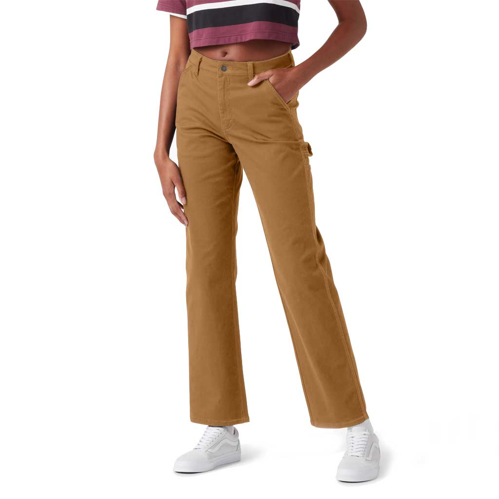 Dickies Women's High Waisted Cargo Pants - Durable Brown Duck Work Pants for Outdoor, Hiking & Casual Wear