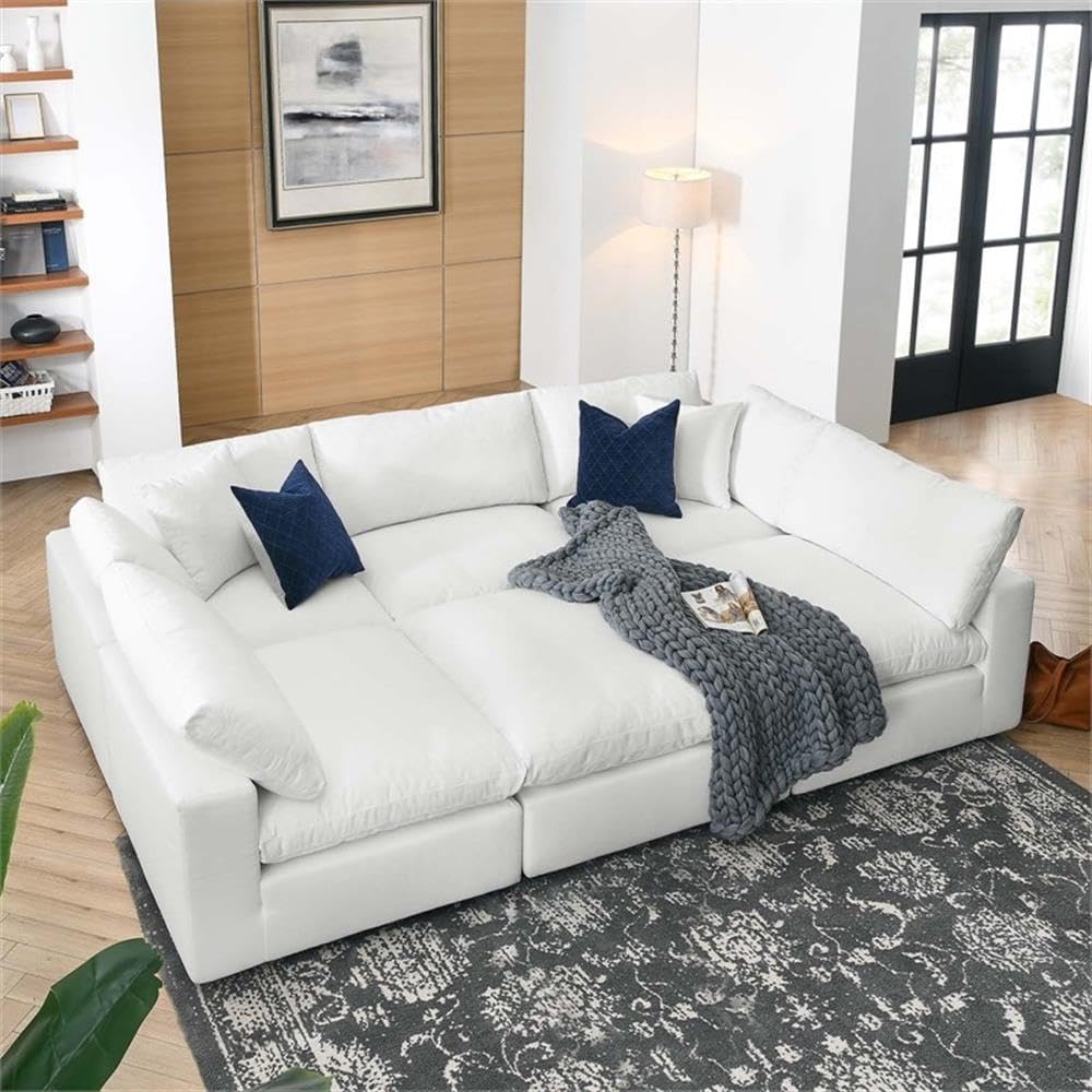 Modway Commix 6-Piece Modern Fabric Overstuffed Sectional Sofa Set in Pure White - Contemporary Living Room Furniture for Home Theater & Family Gatherings