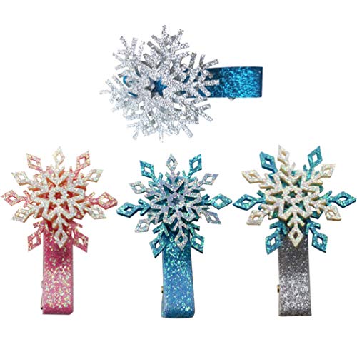 ABOOFAN Christmas Glitter Hair Clips - Winter Sequin Snowflake Barrettes for Girls, Teens & Women (4PCS) - Shiny Hair Accessories for Holiday Parties, School Events & Daily Wear