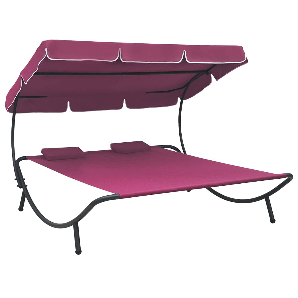 **vidaXL Outdoor Double Lounge Bed with Canopy & Pillows - Powder-Coated Steel Frame, Water-Resistant Oxford Fabric - Pink Patio Furniture for Poolside, Garden, or Backyard Relaxation**