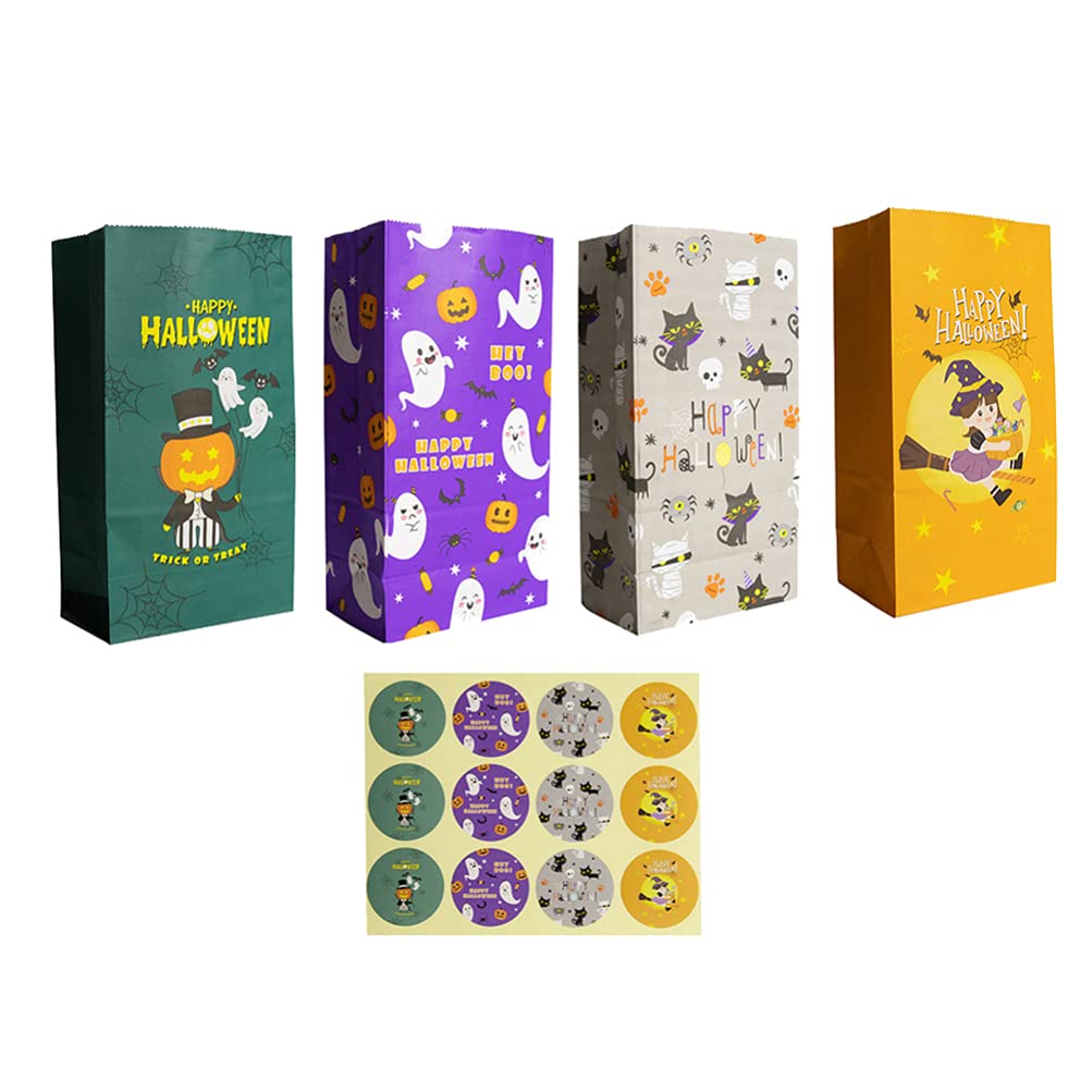 PRETYZOOM 24pcs Halloween Treat Bags for Trick or Treat - Cute Halloween Candy Bags with 24 Stickers - Perfect for Halloween Party Favors, Classroom Treats & Neighborhood Trick-or-Treating