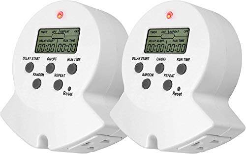 Clear Power Indoor Timer - 2 Pack Digital Outlet Timer with Grounded Plug for Clamp Lights, Grow Lights & Aquariums | Perfect for Home, Office & Greenhouse Use (Model DCIT-00022P-DC)