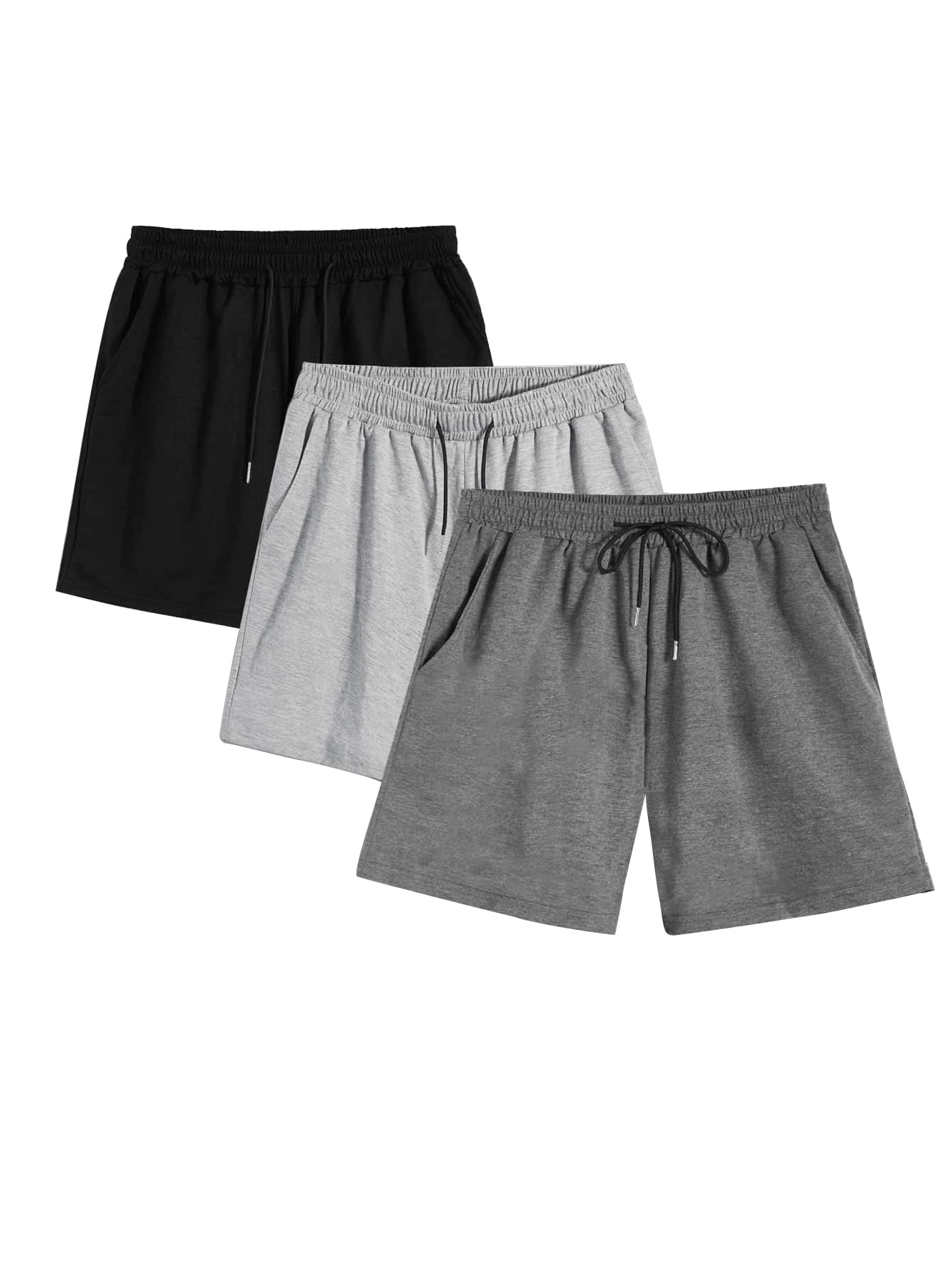 MakeMeChic Men's 3-Piece Basic Drawstring Waist Jogger Sweatpants Shorts with Pockets - Comfortable Casual Wear for Gym, Running, and Lounge