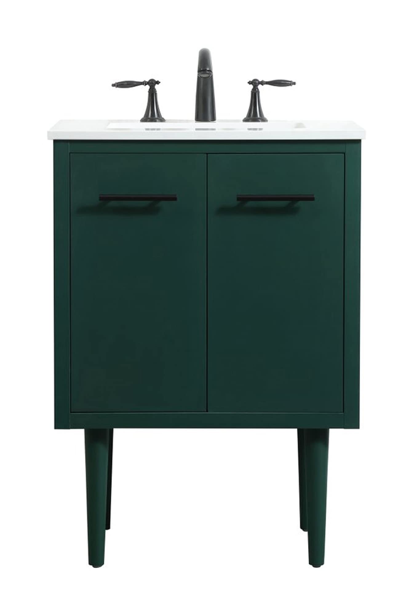 Modern 24-Inch Single Bathroom Vanity with Under Sink Storage Organizer - Elegant Green Decor for Small Bathrooms & Powder Rooms | Space-Saving Bathroom Fixture Solution