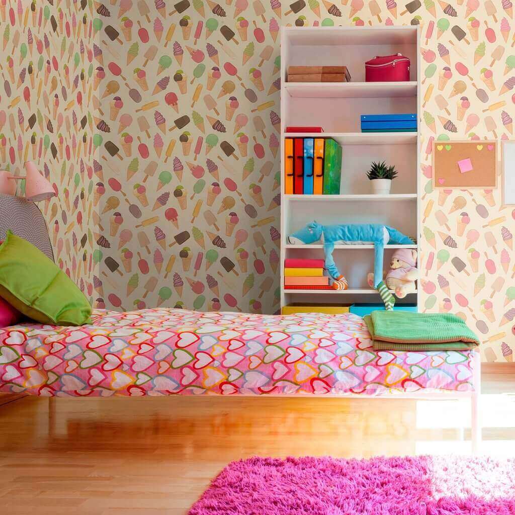Beige Food-Themed Peel and Stick Removable Wallpaper for Kids Room Decor - Easy DIY Nursery, Playroom, or Kitchen Wall Covering