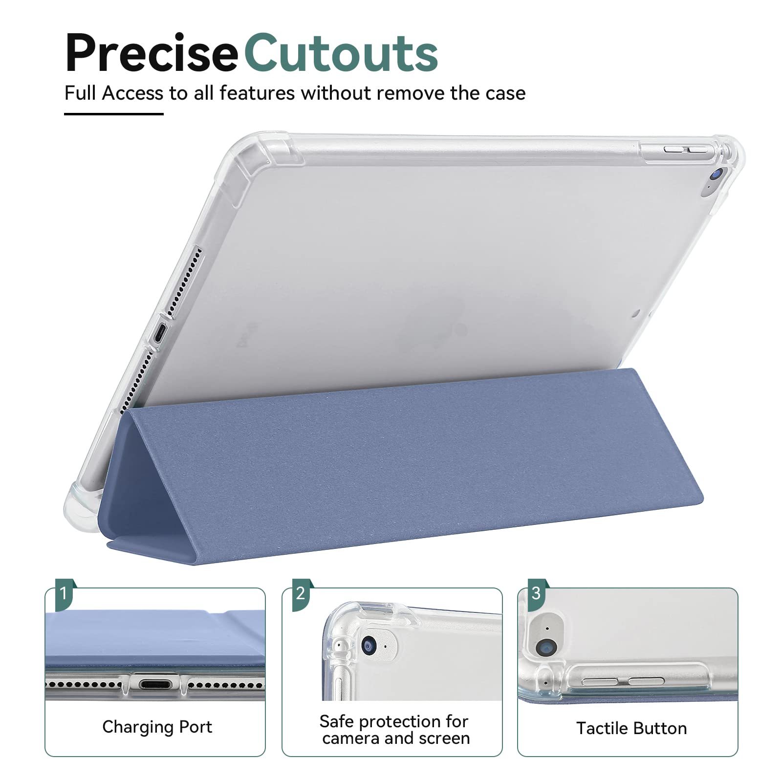 4UBonLife iPad 9.7 Inch Case for 6th/5th Generation (2018/2017) & iPad Air 1 (2013)/Air 2 (2014) - Slim Lightweight Soft TPU Cover with Pencil Holder, Translucent Back & Matte Finish - Lavender Gray - Perfect for School, Office & Travel Protection