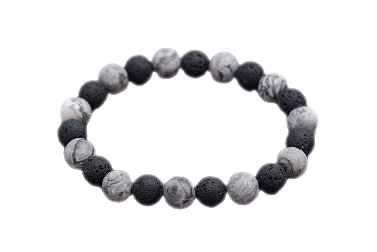 Shree Narayani Gray Jasper and Lava Stone Beaded Bracelet for Men - 10mm 7