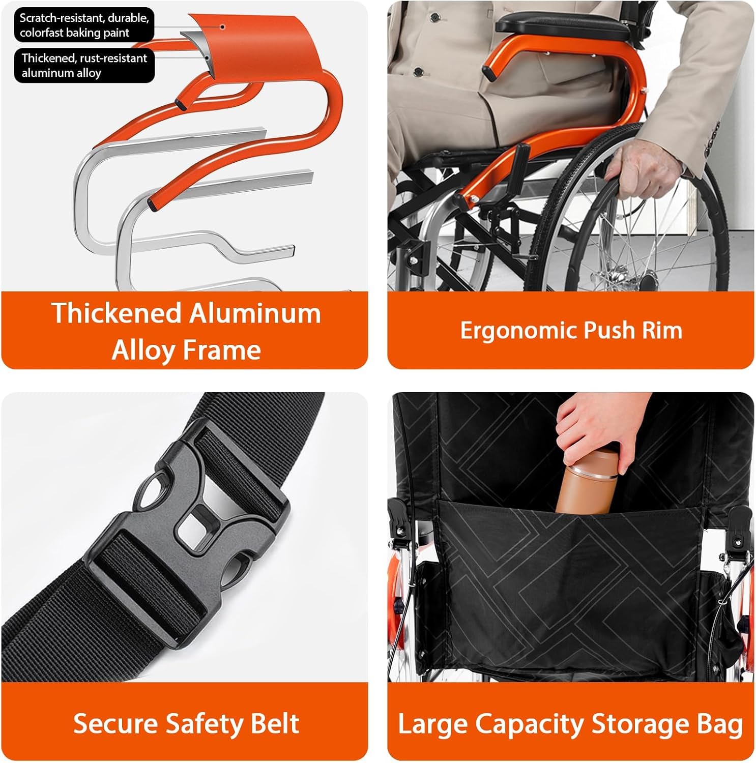 Ultra-Light Portable Folding Wheelchair with Handbrake - 20 Inch Wheels Aluminum Manual Wheelchair for Seniors & Adults - Indoor/Outdoor Use for Travel, Shopping & Daily Mobility
