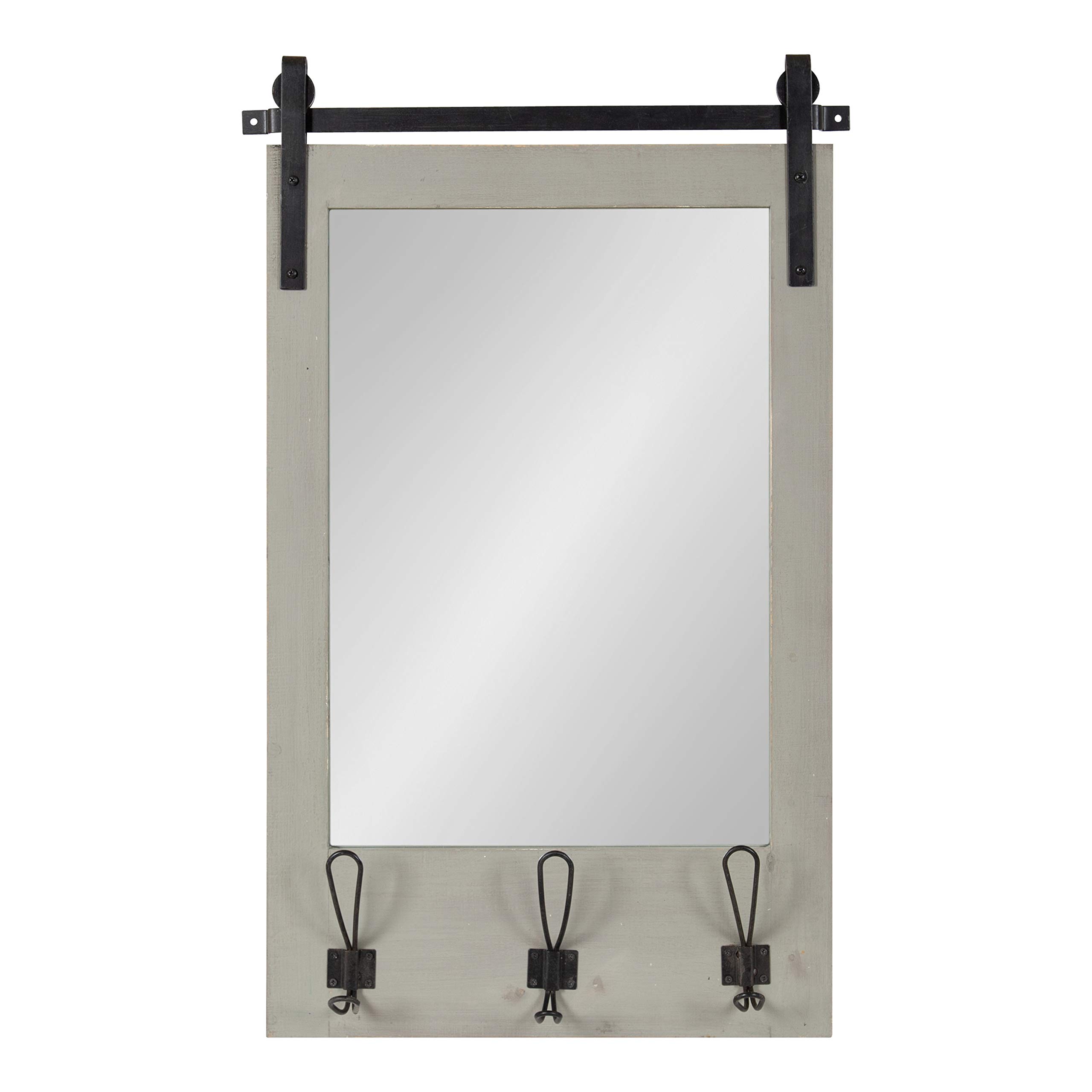 Kate and Laurel Cates Rustic Wall Mirror with Hooks - 18